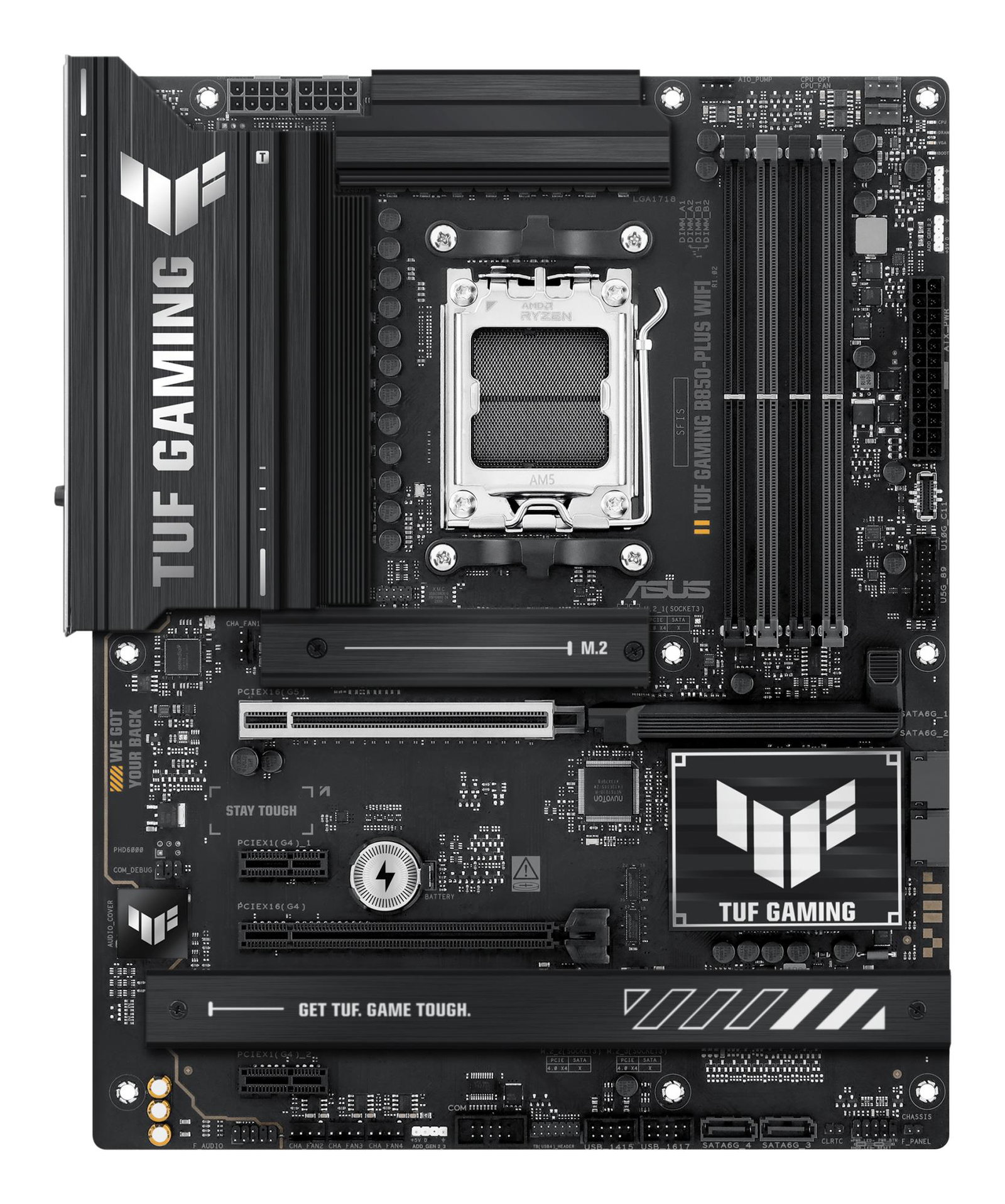 Mainboard ASUS AMD B850 SAM5 ATX Memory DDR5 Memory slots 4 2xPCI-Express 4.0 1x 1xPCI-Express 4.0 16x 1xPCI-Express 5.0 16x 3xM.2 1xHDMI 1xDisplayPort 2xUSB 2.0 4xUSB 3.1 3xUSB 3.2 1xUSB-C 1xRJ45 5xAudio port TUFGAMINGB850-PLUSWIFI