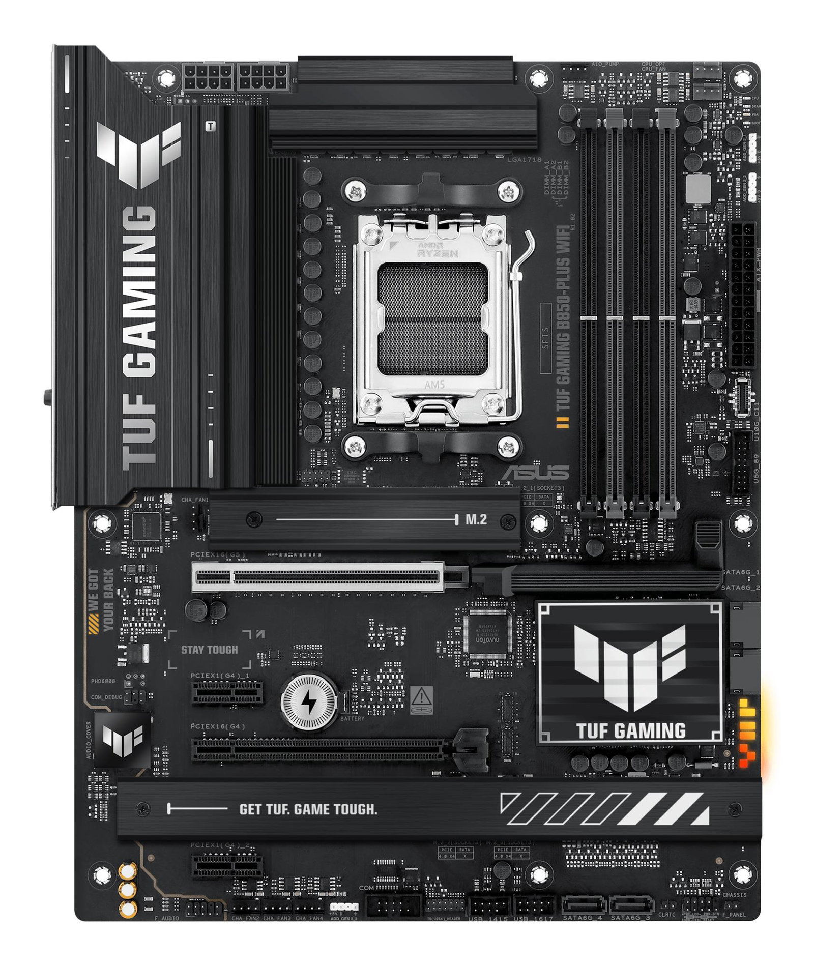 Mainboard ASUS AMD B850 SAM5 ATX Memory DDR5 Memory slots 4 2xPCI-Express 4.0 1x 1xPCI-Express 4.0 16x 1xPCI-Express 5.0 16x 3xM.2 1xHDMI 1xDisplayPort 2xUSB 2.0 4xUSB 3.1 3xUSB 3.2 1xUSB-C 1xRJ45 5xAudio port TUFGAMINGB850-PLUSWIFI