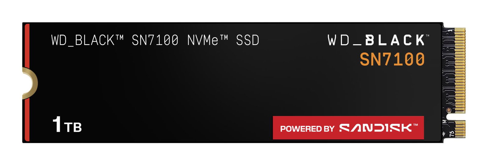 SSD SANDISK Read speed 7250 MB/s Write speed 6900 MB/s NVMe Yes PCI Express 4.0 M.2 1000 GB POWERED BY SANDISK Black SN7100 WDS100T4X0E