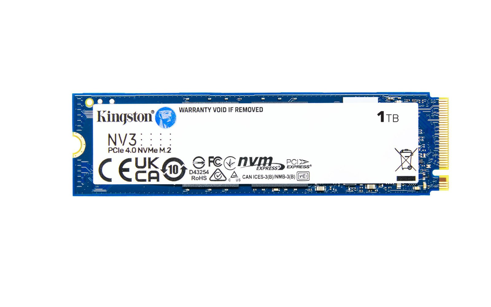 SSD KINGSTON NV3 1TB M.2 PCIE NVMe 3D NAND Write speed 4000 MBytes/sec Read speed 6000 MBytes/sec TBW 320 TB MTBF 200000 hours SNV3S/1000G