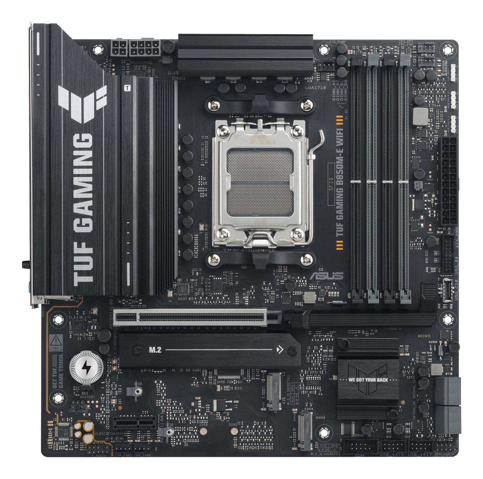 Mainboard ASUS AMD B850 SAM5 Micro-ATX Memory DDR5 Memory slots 4 1xPCI-Express 4.0 1x 1xPCI-Express 4.0 16x 1xPCI-Express 5.0 16x 3xM.2 1xHDMI 2xDisplayPort 4xUSB 2.0 2xUSB 3.2 2xUSB-C 1xPS/2 1xRJ45 3xAudio port TUFGAMINGB850M-EWIFI