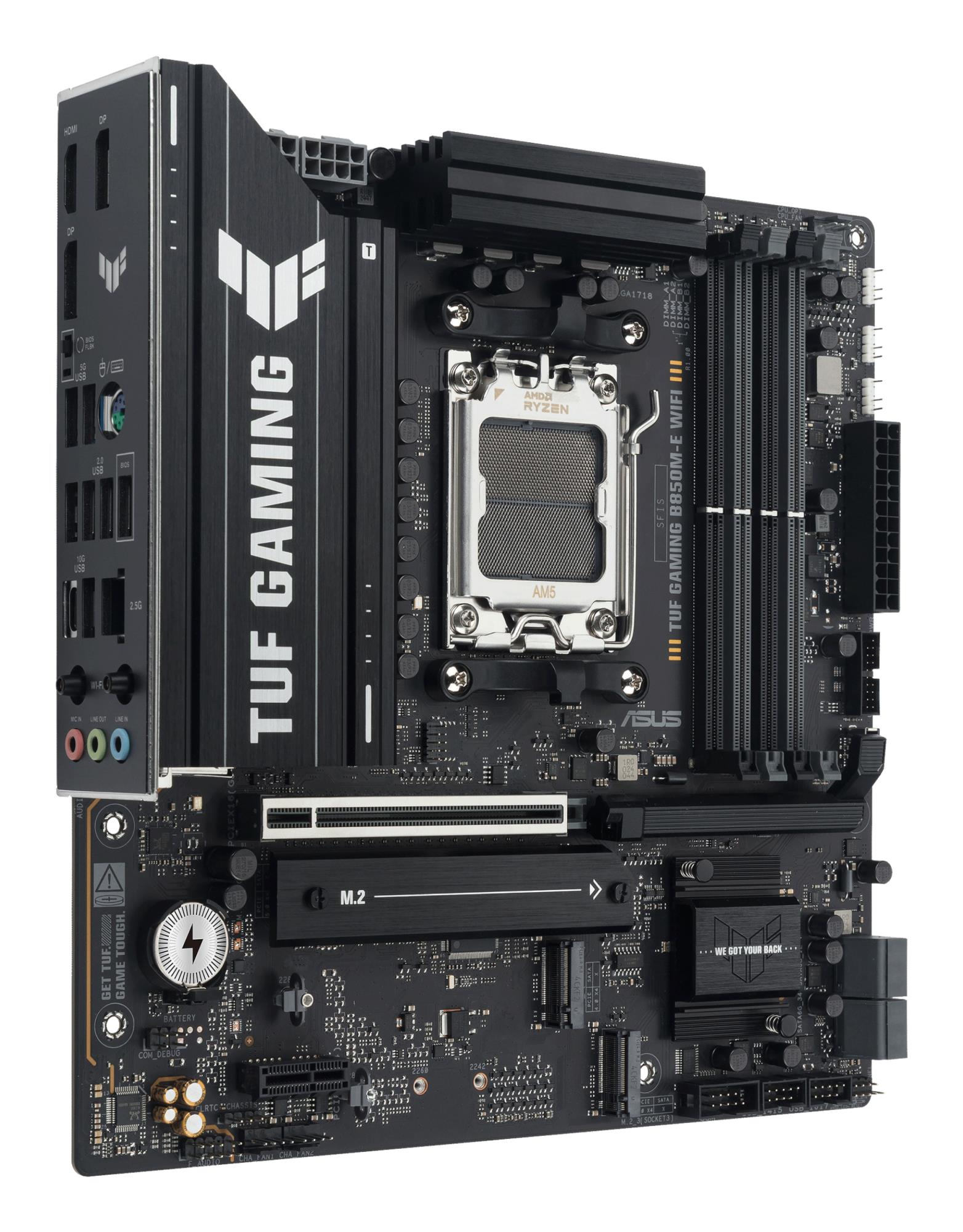Mainboard ASUS AMD B850 SAM5 Micro-ATX Memory DDR5 Memory slots 4 1xPCI-Express 4.0 1x 1xPCI-Express 4.0 16x 1xPCI-Express 5.0 16x 3xM.2 1xHDMI 2xDisplayPort 4xUSB 2.0 2xUSB 3.2 2xUSB-C 1xPS/2 1xRJ45 3xAudio port TUFGAMINGB850M-EWIFI