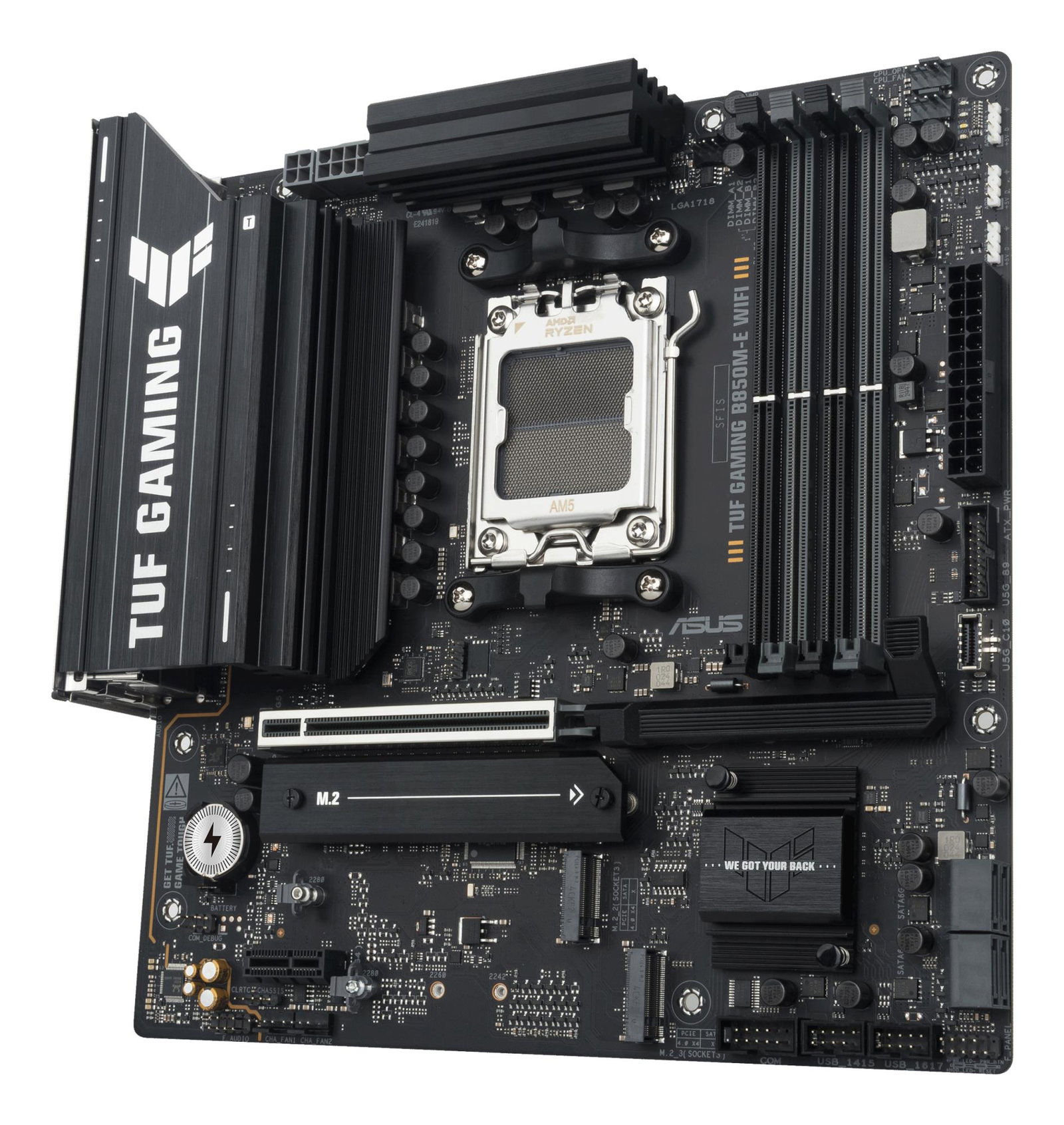 Mainboard ASUS AMD B850 SAM5 Micro-ATX Memory DDR5 Memory slots 4 1xPCI-Express 4.0 1x 1xPCI-Express 4.0 16x 1xPCI-Express 5.0 16x 3xM.2 1xHDMI 2xDisplayPort 4xUSB 2.0 2xUSB 3.2 2xUSB-C 1xPS/2 1xRJ45 3xAudio port TUFGAMINGB850M-EWIFI