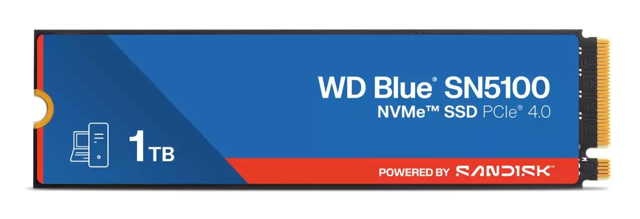SSD SANDISK 600xTBW rating MTBF 1750000 h Read speed 7100 MB/s Write speed 6700 MB/s NVMe Yes PCI Express 4.0 M.2 1000 GB POWERED BY SANDISK Blue SN5100 WDS100T5B0E-00CPE0