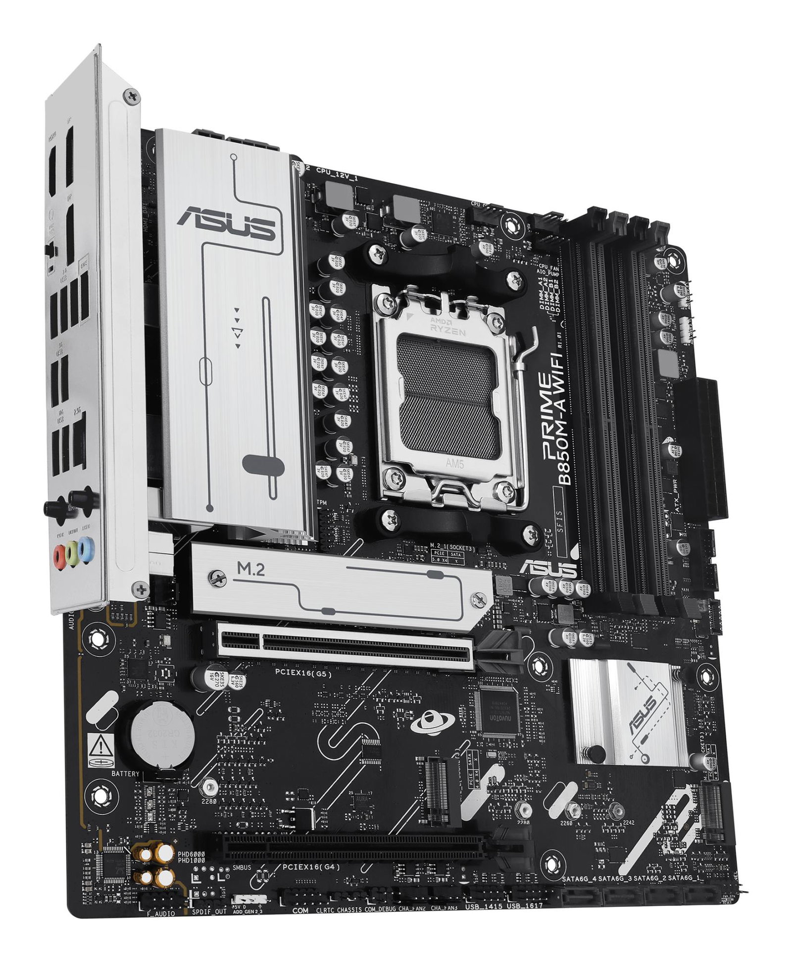 Mainboard ASUS AMD B850 SAM5 Micro-ATX Memory DDR5 Memory slots 4 1xPCI-Express 4.0 16x 1xPCI-Express 5.0 16x 3xM.2 1xHDMI 2xDisplayPort 4xUSB 2.0 4xUSB 3.2 1xRJ45 3xAudio port PRIMEB850M-AWIFI