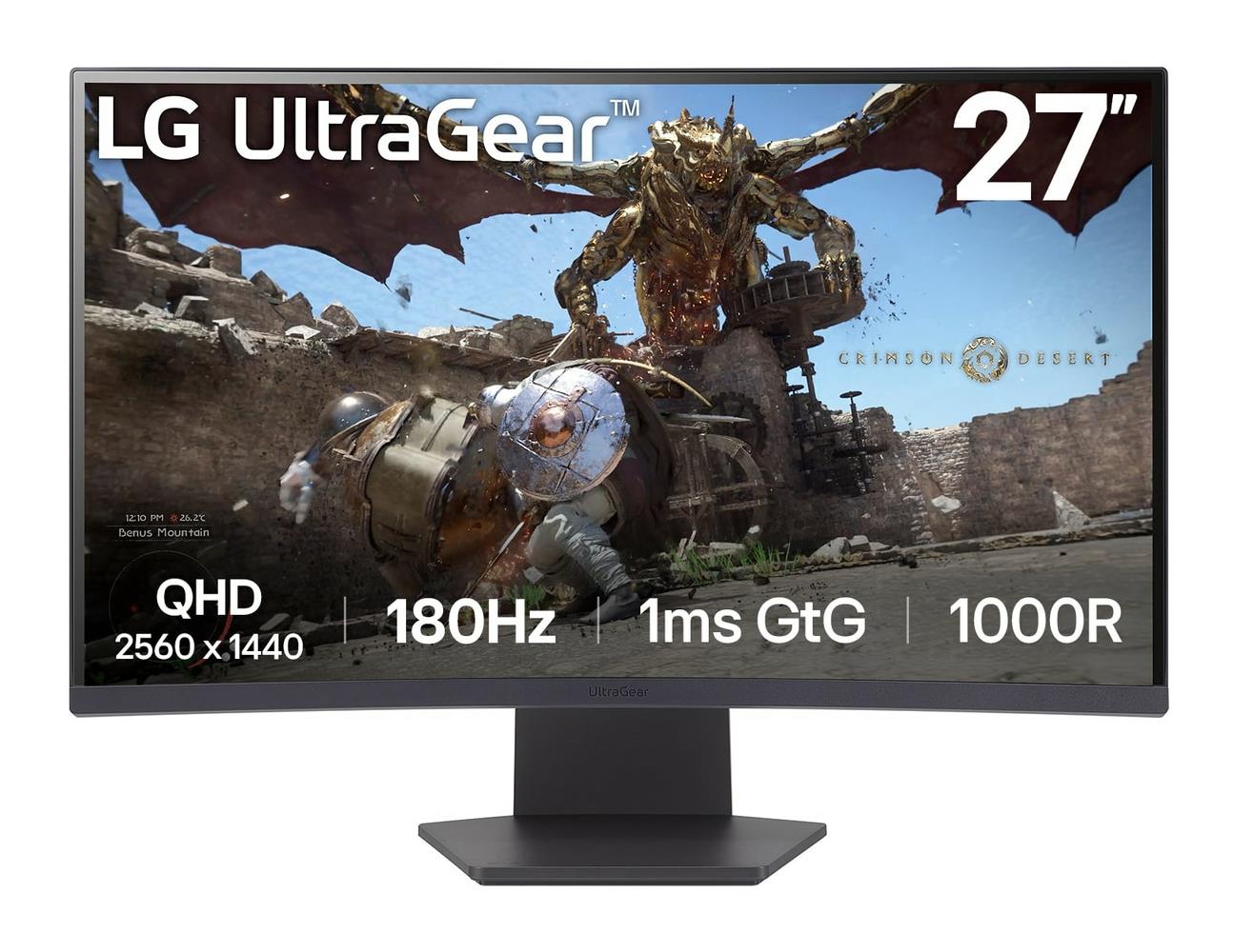 LCD Monitor LG 27GS60QC-B 27 Gaming/Curved Panel VA 2560x1440 16:9 180 Hz Matte 1 ms Tilt Colour Black 27GS60QC-B