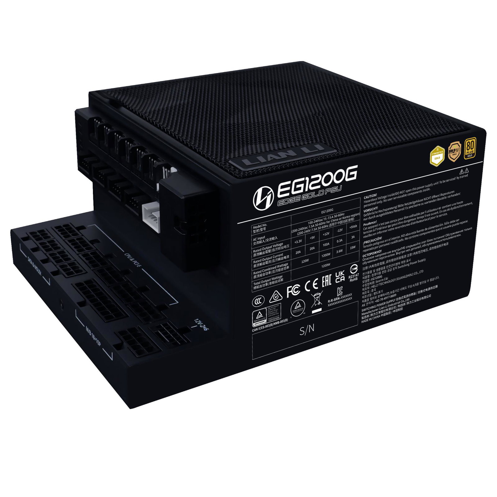 Power Supply LIAN LI EDGE GOLD 1200 1200 Watts Efficiency 80 PLUS GOLD PFC Active G9P.EG1200G.BH00.EU