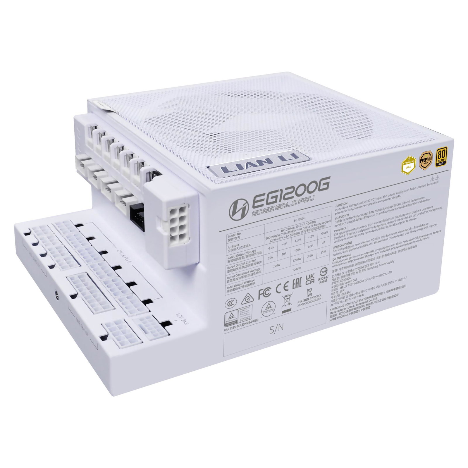 Power Supply LIAN LI EDGE GOLD 1200 1200 Watts Efficiency 80 PLUS GOLD PFC Active G9P.EG1200G.WH00.EU