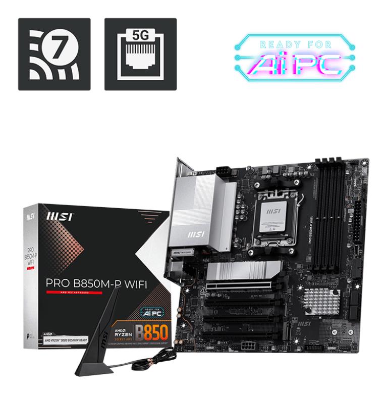 Mainboard MSI AMD B850 SAM5 Micro-ATX Memory DDR5 Memory slots 4 PROB850M-PWIFI