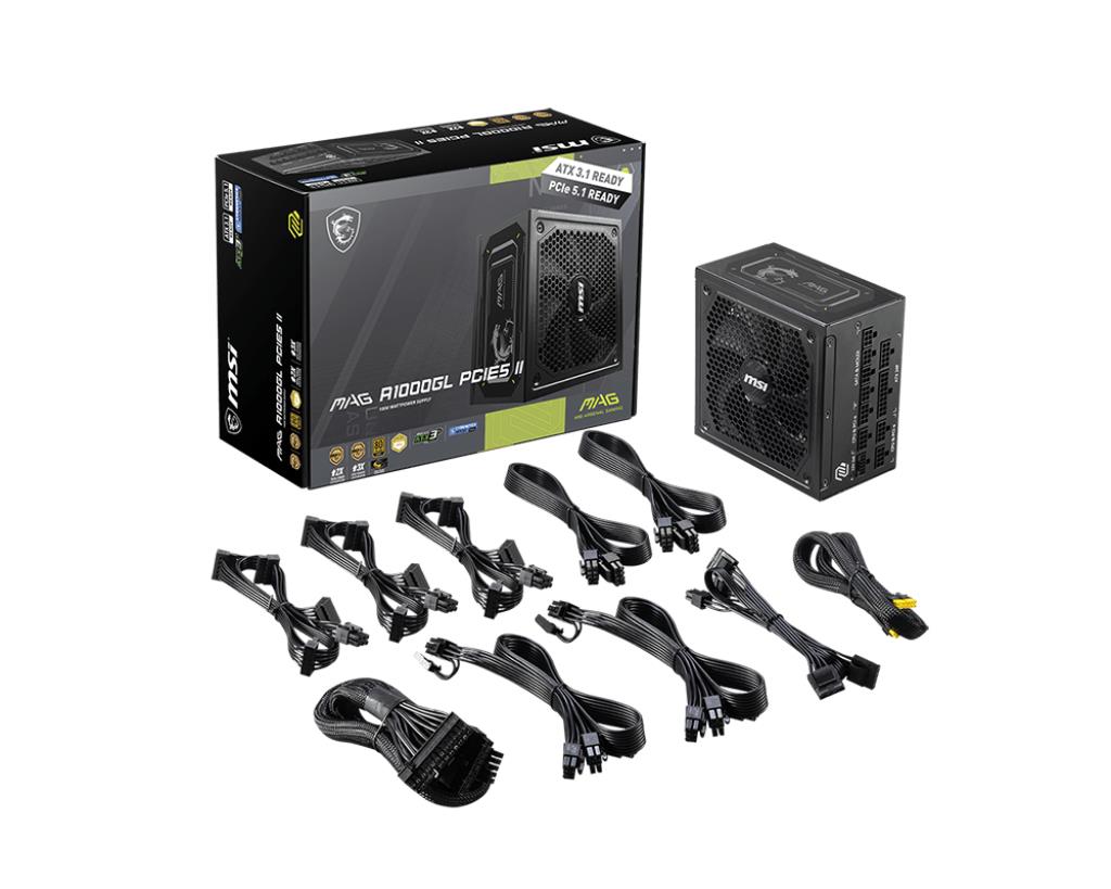 Power Supply MSI MAG A1000GL PCIE5 II ATX 3.1 1000 Watts Efficiency 80 PLUS GOLD PFC Active MAGA1000GLPCIE5II