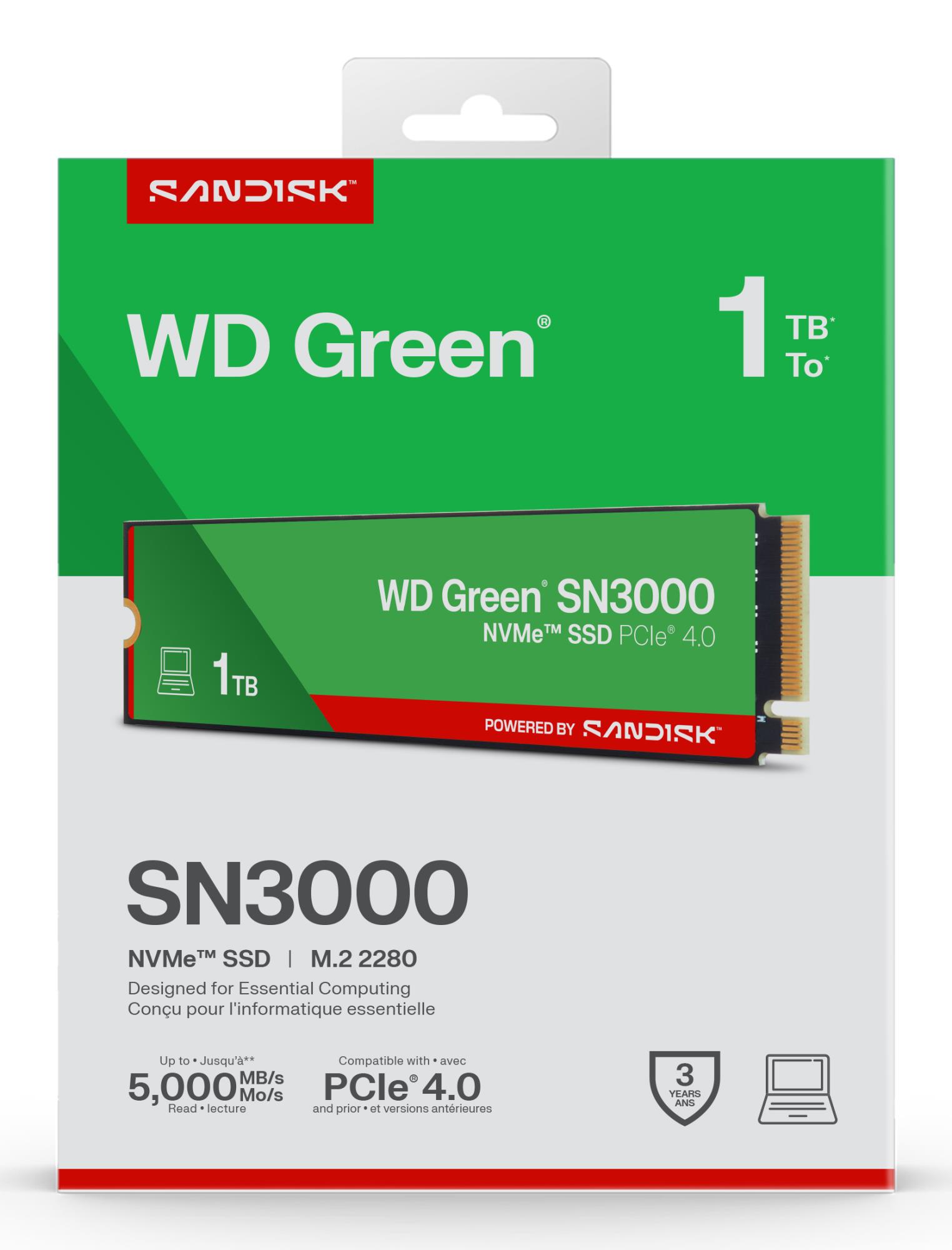 SSD SANDISK 150xTBW rating MTBF 1.75 h NVMe Yes PCI Express 4.0 M.2 1000 GB POWERED BY SANDISK Green WDS100T4G0E
