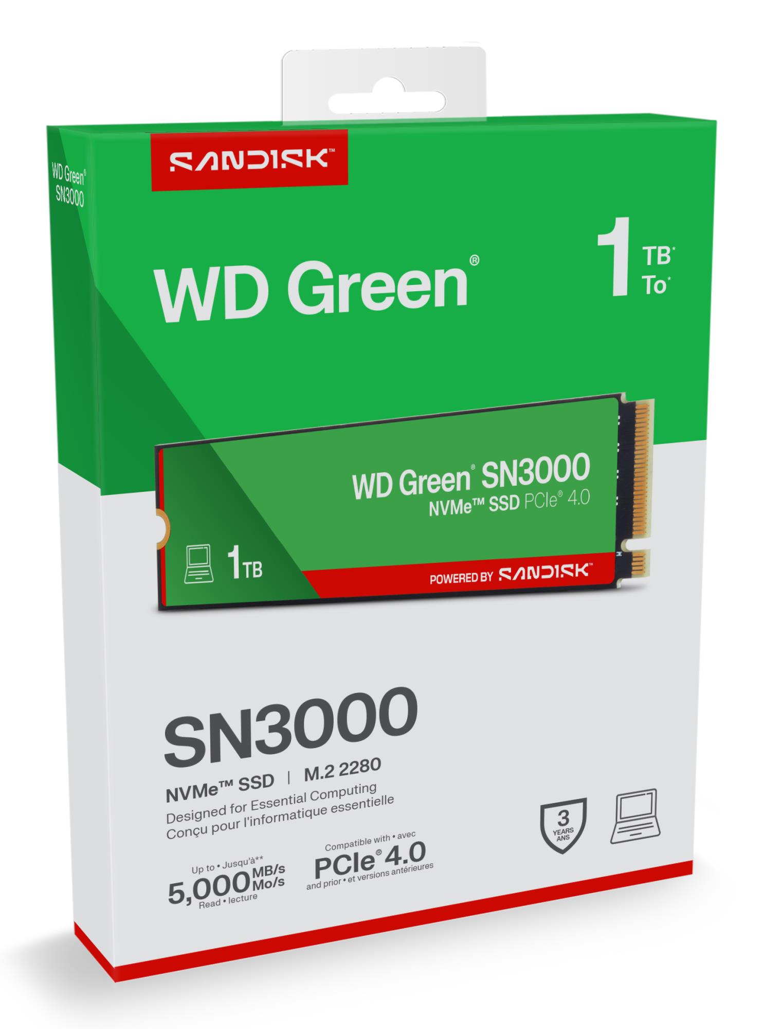 SSD SANDISK 150xTBW rating MTBF 1.75 h NVMe Yes PCI Express 4.0 M.2 1000 GB POWERED BY SANDISK Green WDS100T4G0E