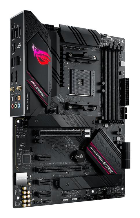 Mainboard ASUS AMD B550 SAM4 ATX Memory DDR4 Memory slots 4 3xPCI-Express 3.0 1x 1xPCI-Express 3.0 4x 1xPCI-Express 4.0 16x 2xM.2 1xHDMI 1xDisplayPort 2xAudio-In 3xAudio-Out 2xUSB 2.0 5xUSB 3.2 1xUSB type C 1xOptical S/PDIF 1xRJ45 2xRF-Out STRIXB550-FGAMWIFIII