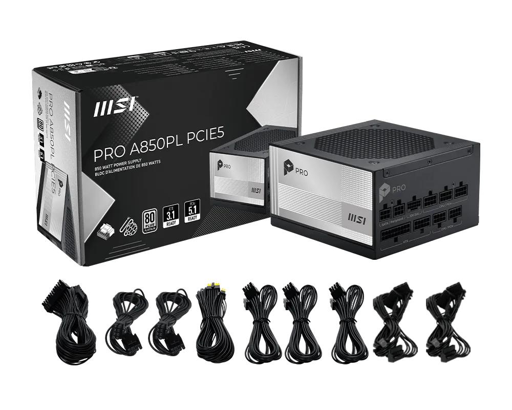 Power Supply MSI PRO A850PL PCIE5 ATX PC 100 - 240 V 850 W PROA850PLPCIE5