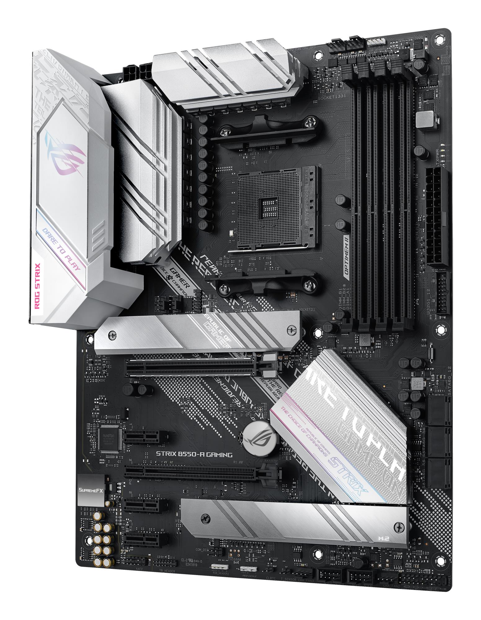 Mainboard ASUS AMD B550 SAM4 ATX 3xPCI-Express 3.0 1x 1xPCI-Express 3.0 4x 1xPCI-Express 4.0 16x 2xM.2 Memory DDR4 Memory slots 4 1xHDMI 1xDisplayPort 2xAudio-In 3xAudio-Out 2xUSB 2.0 1xUSB type C 5xUSB 3.2 1xOptical S/PDIF 1xRJ45 ROGSTRIXB550-AGAMING