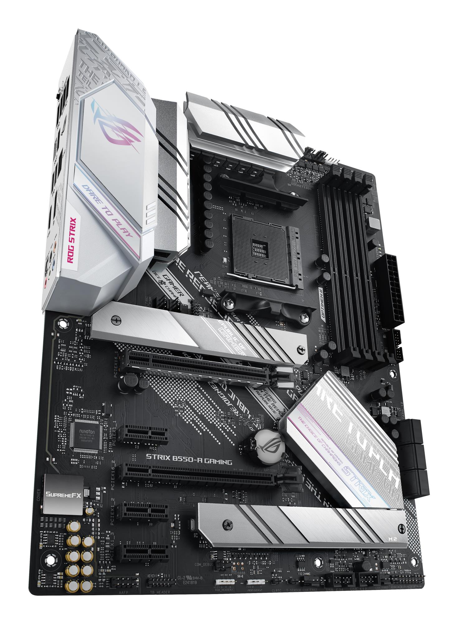 Mainboard ASUS AMD B550 SAM4 ATX 3xPCI-Express 3.0 1x 1xPCI-Express 3.0 4x 1xPCI-Express 4.0 16x 2xM.2 Memory DDR4 Memory slots 4 1xHDMI 1xDisplayPort 2xAudio-In 3xAudio-Out 2xUSB 2.0 1xUSB type C 5xUSB 3.2 1xOptical S/PDIF 1xRJ45 ROGSTRIXB550-AGAMING