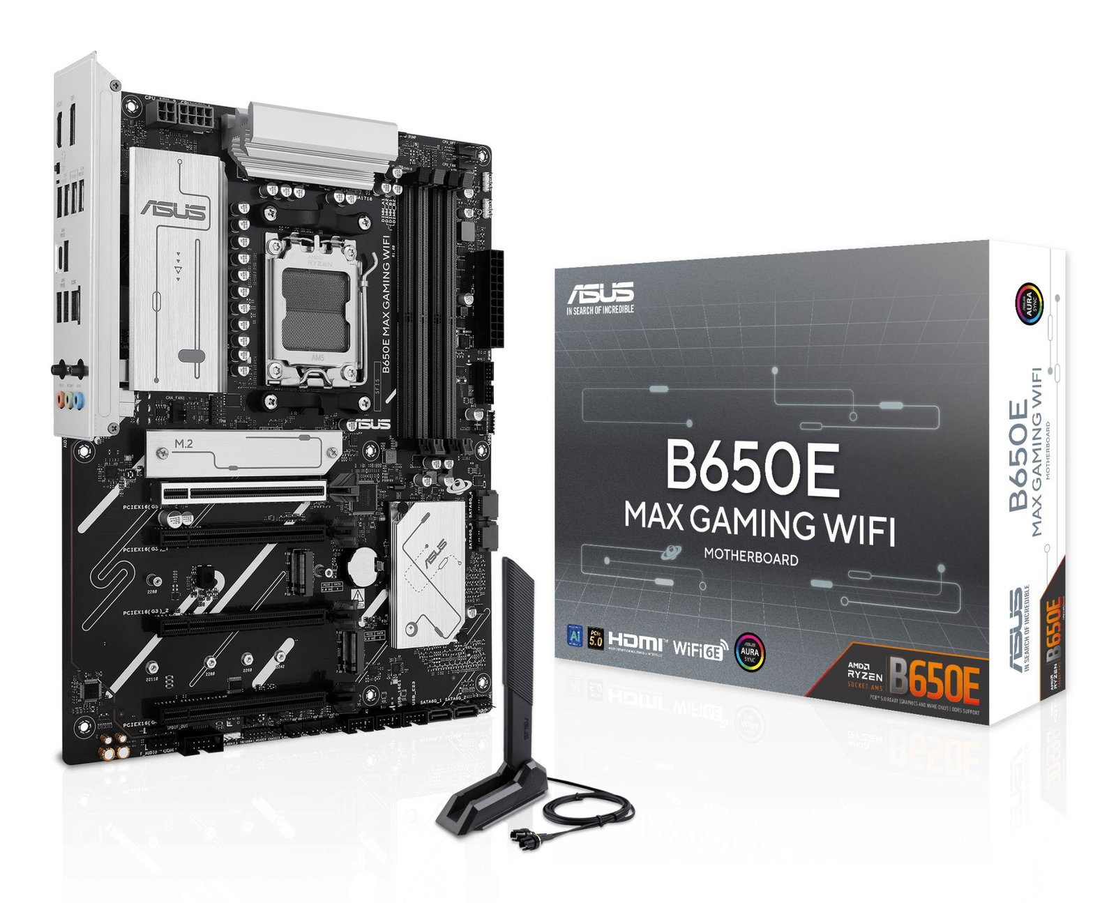 Mainboard ASUS AMD B650 SAM5 ATX Memory DDR5 Memory slots 4 2xPCI-Express 3.0 16x 1xPCI-Express 4.0 16x 1xPCI-Express 5.0 16x 3xM.2 1xHDMI 1xDisplayPort 2xUSB 2.0 5xUSB 3.2 1xUSB-C 1xRJ45 3xAudio port B650EMAXGAMINGWIFI