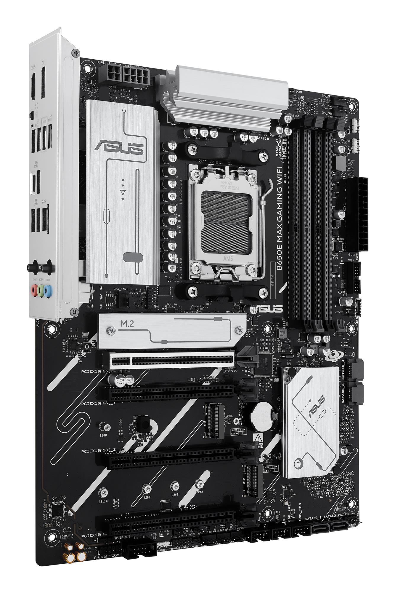 Mainboard ASUS AMD B650 SAM5 ATX Memory DDR5 Memory slots 4 2xPCI-Express 3.0 16x 1xPCI-Express 4.0 16x 1xPCI-Express 5.0 16x 3xM.2 1xHDMI 1xDisplayPort 2xUSB 2.0 5xUSB 3.2 1xUSB-C 1xRJ45 3xAudio port B650EMAXGAMINGWIFI