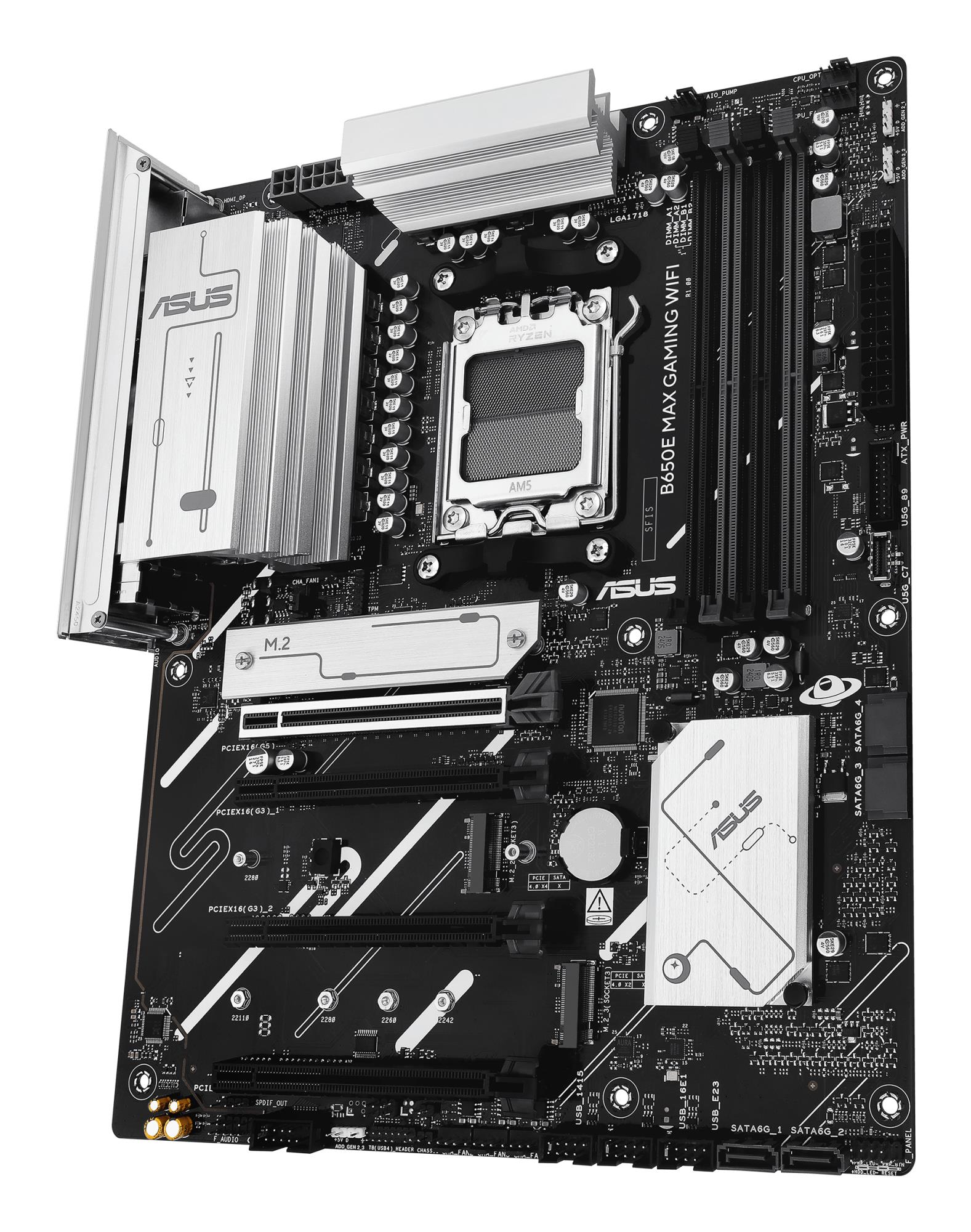 Mainboard ASUS AMD B650 SAM5 ATX Memory DDR5 Memory slots 4 2xPCI-Express 3.0 16x 1xPCI-Express 4.0 16x 1xPCI-Express 5.0 16x 3xM.2 1xHDMI 1xDisplayPort 2xUSB 2.0 5xUSB 3.2 1xUSB-C 1xRJ45 3xAudio port B650EMAXGAMINGWIFI