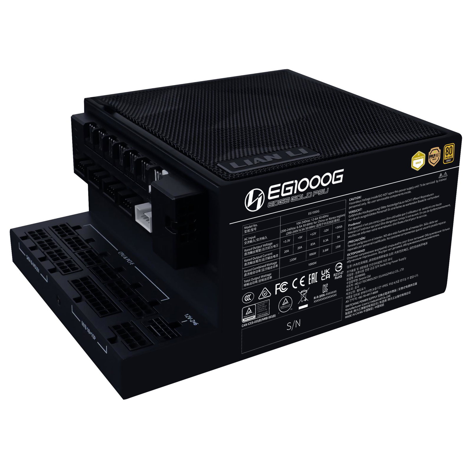 Power Supply LIAN LI EDGE GOLD 1000 1000 Watts Efficiency 80 PLUS GOLD PFC Active G9P.EG1000G.BH00.EU