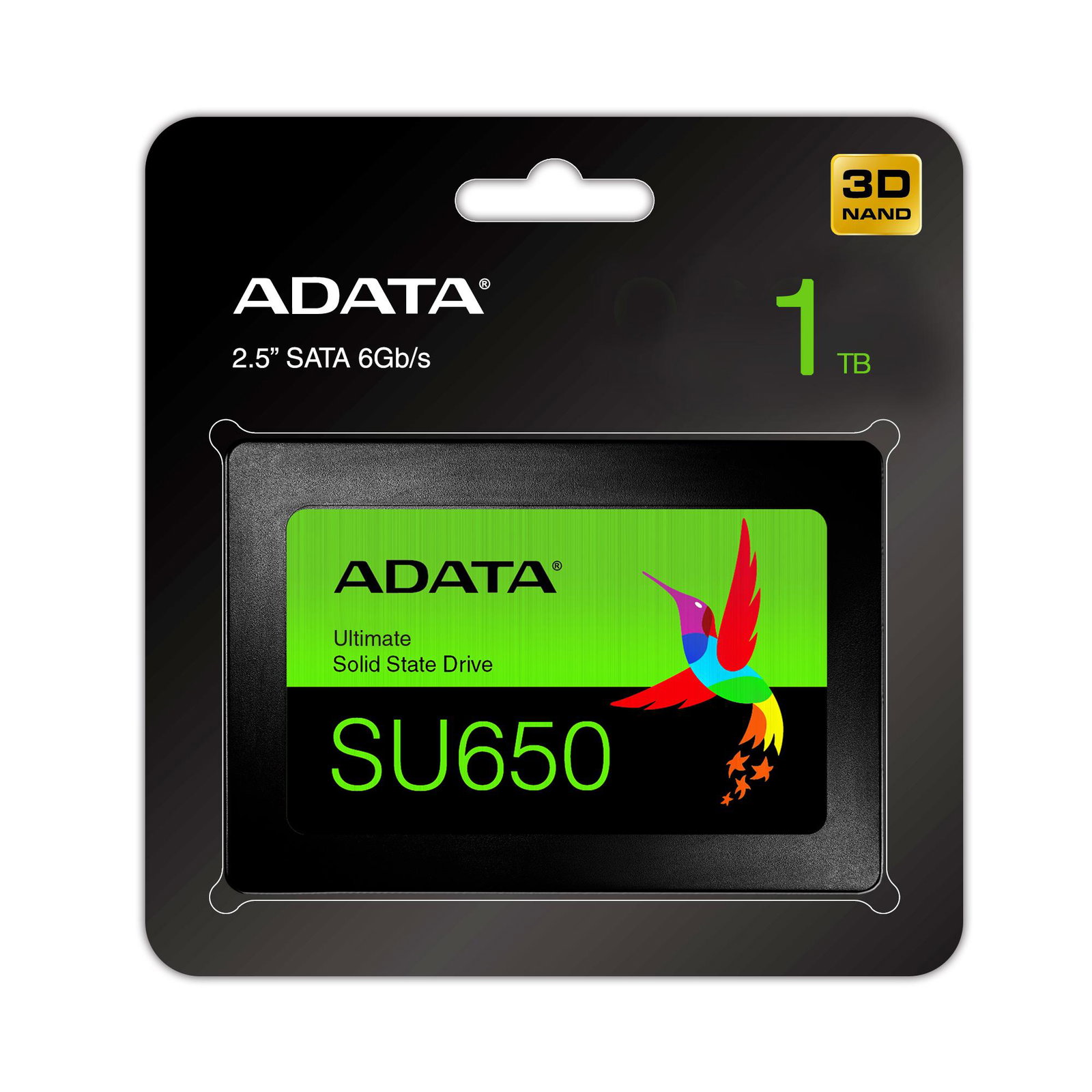 SSD ADATA SU650 1TB SATA 3.0 Write speed 450 MBytes/sec Read speed 520 MBytes/sec 2,5 TBW 600 TB MTBF 2000000 hours ASU650SS-1TT-R