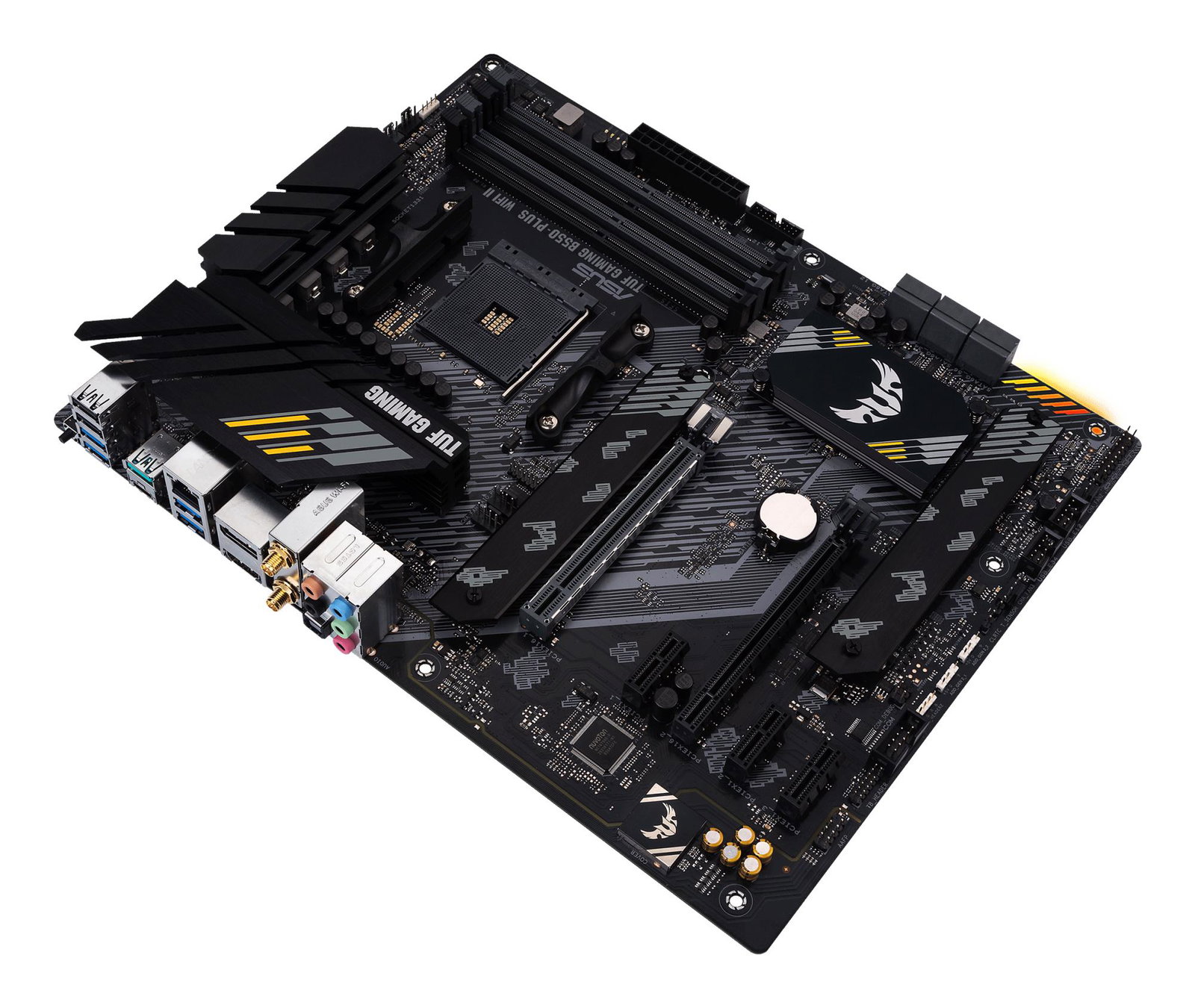 Mainboard ASUS AMD B550 SAM4 ATX Memory DDR4 Memory slots 4 1xPCI-Express 3.0 1x 1xPCI-Express 3.0 4x 1xPCI-Express 4.0 16x 2xM.2 1xHDMI 1xDisplayPort 2xAudio-In 3xAudio-Out 2xUSB 2.0 1xUSB type C 5xUSB 3.2 1xOptical S/PDIF 1xRJ45 TUFGAMB550-PLUSWIFIII