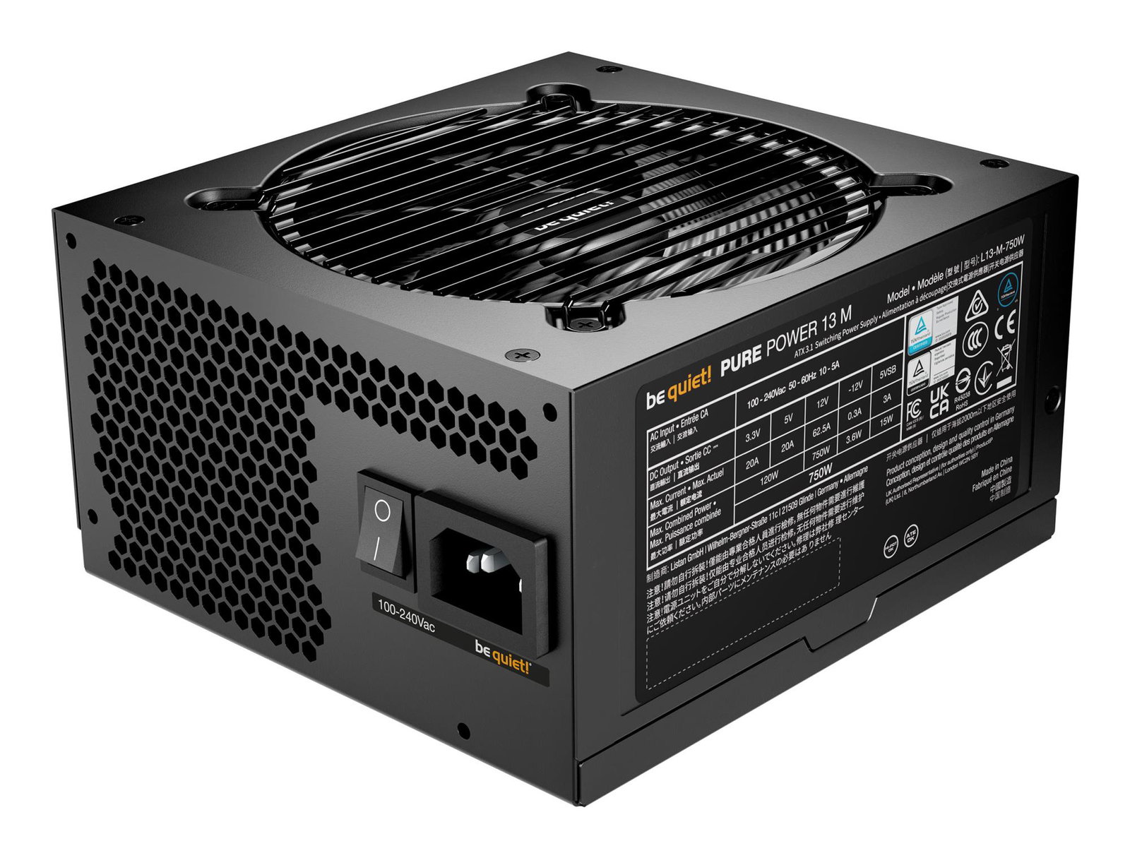 Power Supply BE QUIET Pure Power 12 750 Watts Peak Power 820 Watts Efficiency 80 PLUS GOLD PFC Active MTBF 100000 hours BP026EU
