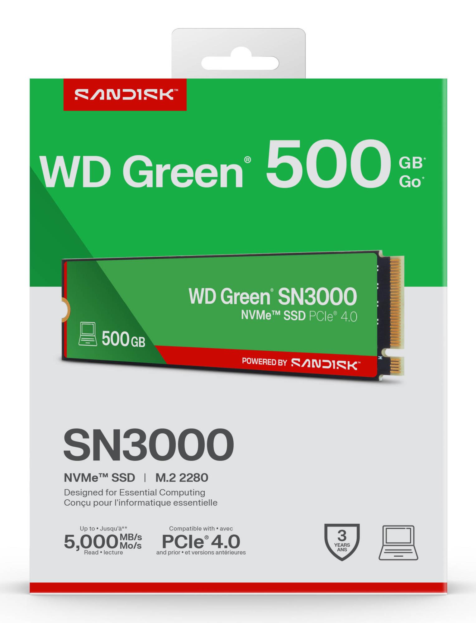 SSD SANDISK 150xTBW rating MTBF 1.75 h NVMe Yes PCI Express 4.0 M.2 500 GB POWERED BY SANDISK Green WDS500G4G0E