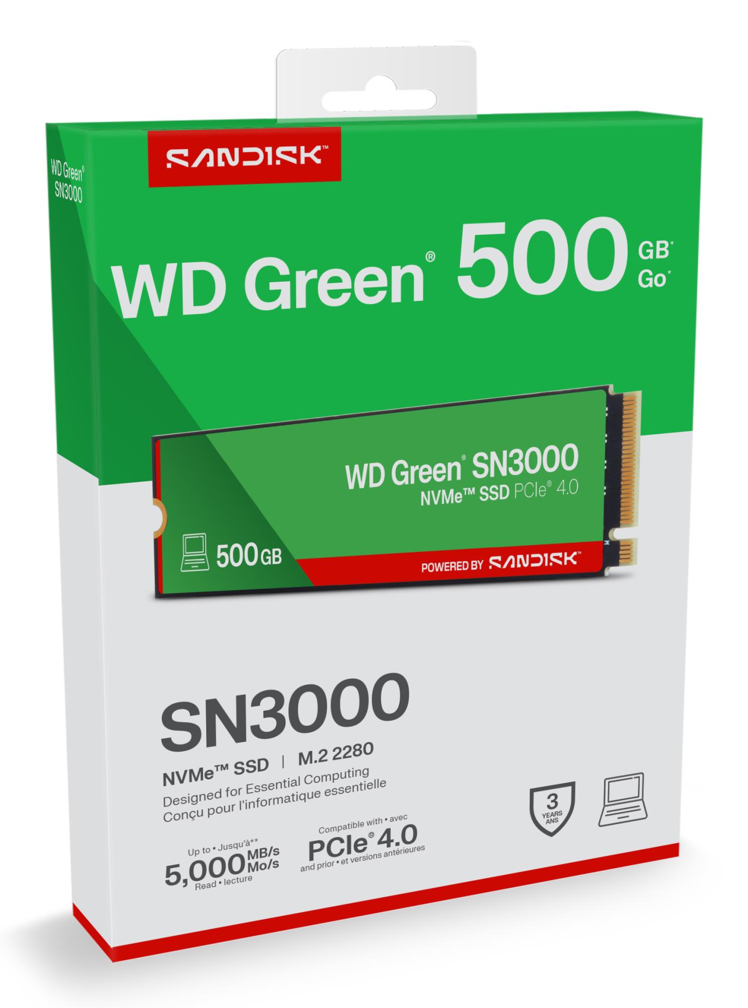 SSD SANDISK 150xTBW rating MTBF 1.75 h NVMe Yes PCI Express 4.0 M.2 500 GB POWERED BY SANDISK Green WDS500G4G0E