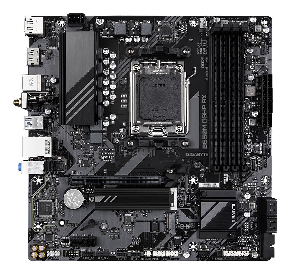 Mainboard GIGABYTE AMD B650 Socket AM5 micro ATX RAM DDR5-SDRAM 4xSlots Wi-Fi Yes Bluetooth Yes 2xNumber of M.2 (M) slots B650M D3HP AX 1.3 B650MD3HPAX1.3