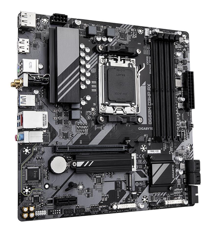 Mainboard GIGABYTE AMD B650 Socket AM5 micro ATX RAM DDR5-SDRAM 4xSlots Wi-Fi Yes Bluetooth Yes 2xNumber of M.2 (M) slots B650M D3HP AX 1.3 B650MD3HPAX1.3