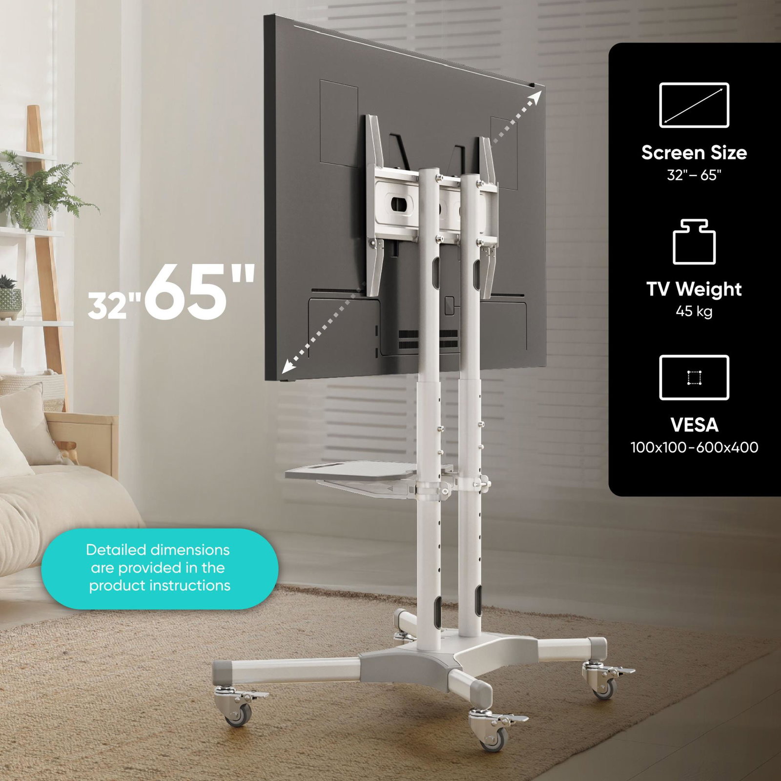 TV SET ACC MOBILE STAND/32-65/WHITE TS1351-W ONKRON