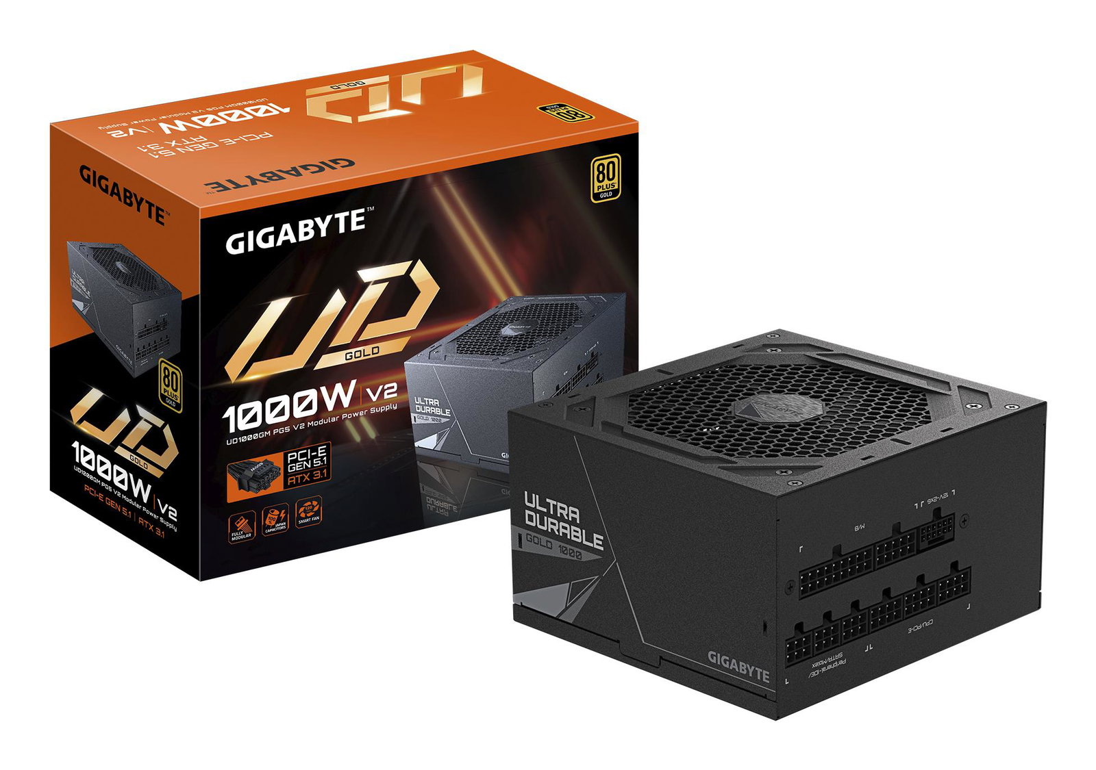 Power Supply GIGABYTE GP-UD1000GM ATX 3.1 1000 Watts Efficiency 80 PLUS GOLD PFC Active GP-UD1000GMPG5V2