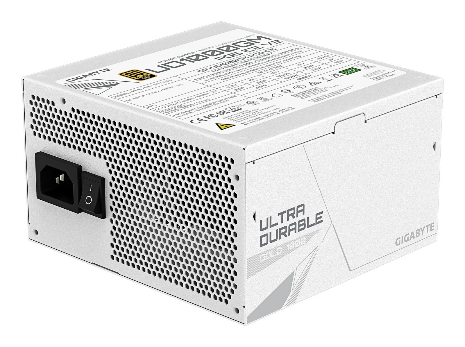 Power Supply GIGABYTE UD1000GM PG5 ICE ATX 3.1 1000 Watts Efficiency 80 PLUS GOLD PFC Active MTBF 100000 hours GP-UD1000GMPG5ICE