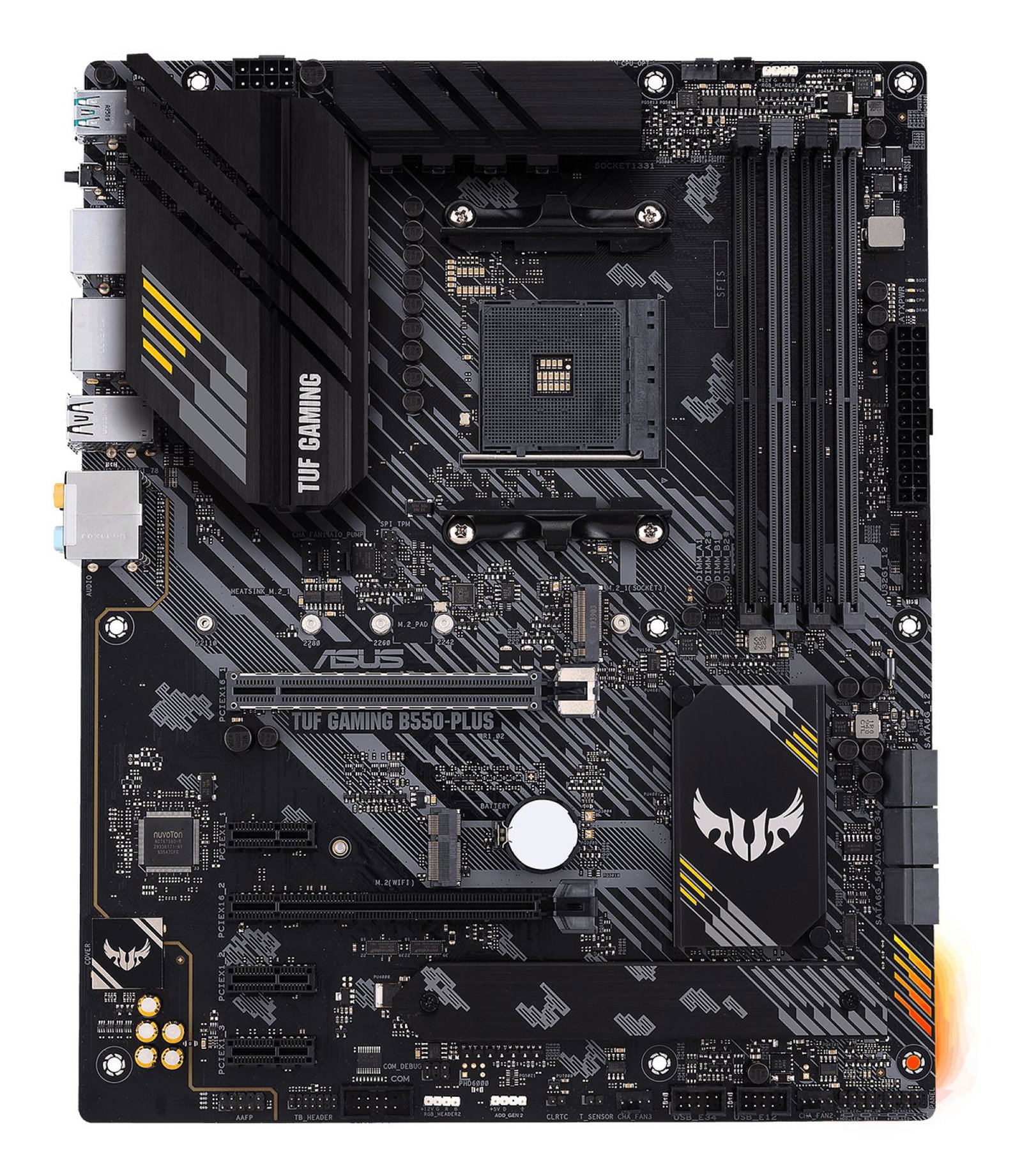 Mainboard ASUS AMD B550 SAM4 ATX 3xPCI-Express 3.0 1x 1xPCI-Express 3.0 16x 2xM.2 1xPCI-Express 4.0 16x Memory DDR4 Memory slots 4 1xHDMI 1xDisplayPort 1xUSB type C 5xUSB 3.2 1xOptical S/PDIF 1xRJ45 5xAudio port TUFGAMINGB550-PLUS
