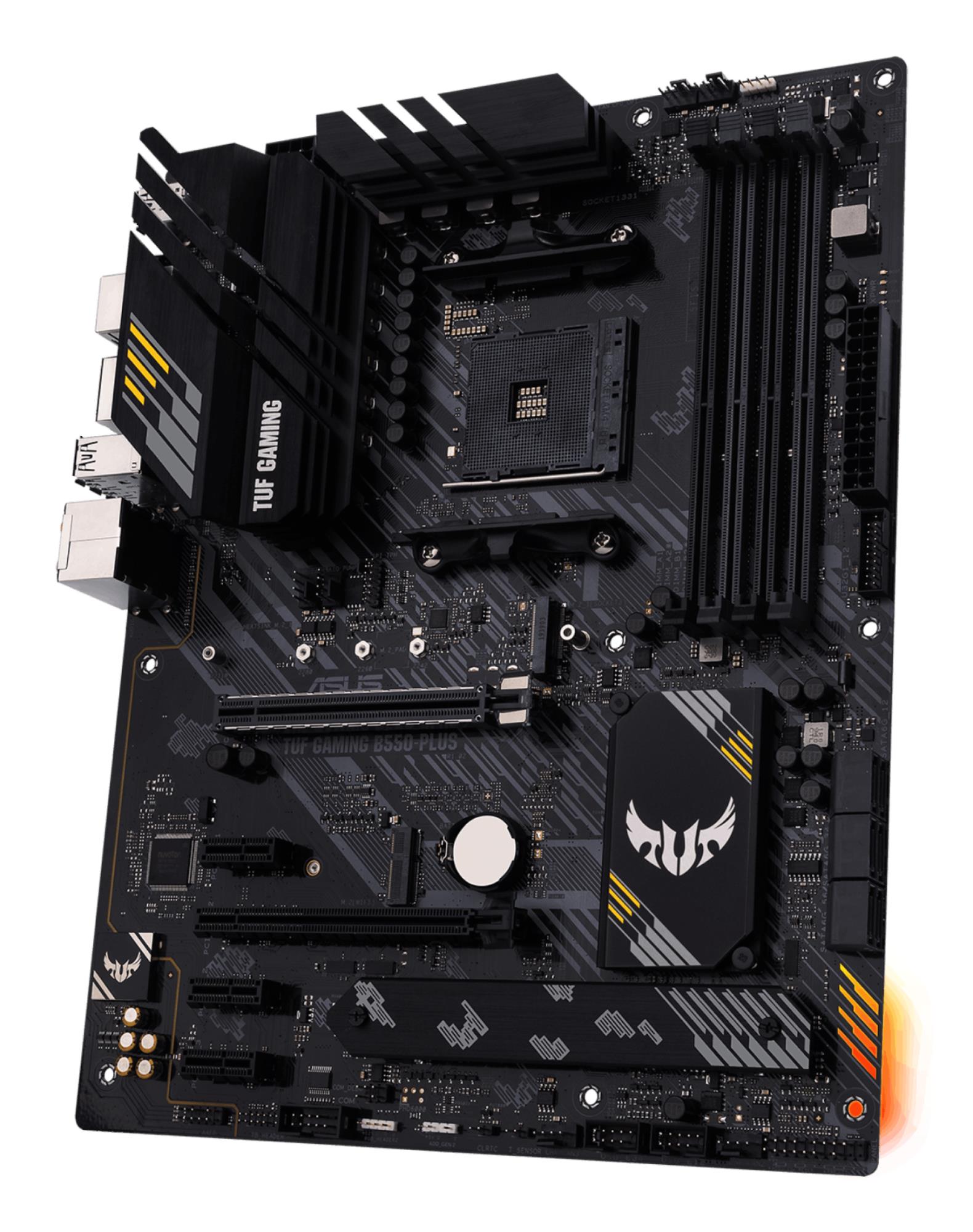 Mainboard ASUS AMD B550 SAM4 ATX 3xPCI-Express 3.0 1x 1xPCI-Express 3.0 16x 2xM.2 1xPCI-Express 4.0 16x Memory DDR4 Memory slots 4 1xHDMI 1xDisplayPort 1xUSB type C 5xUSB 3.2 1xOptical S/PDIF 1xRJ45 5xAudio port TUFGAMINGB550-PLUS