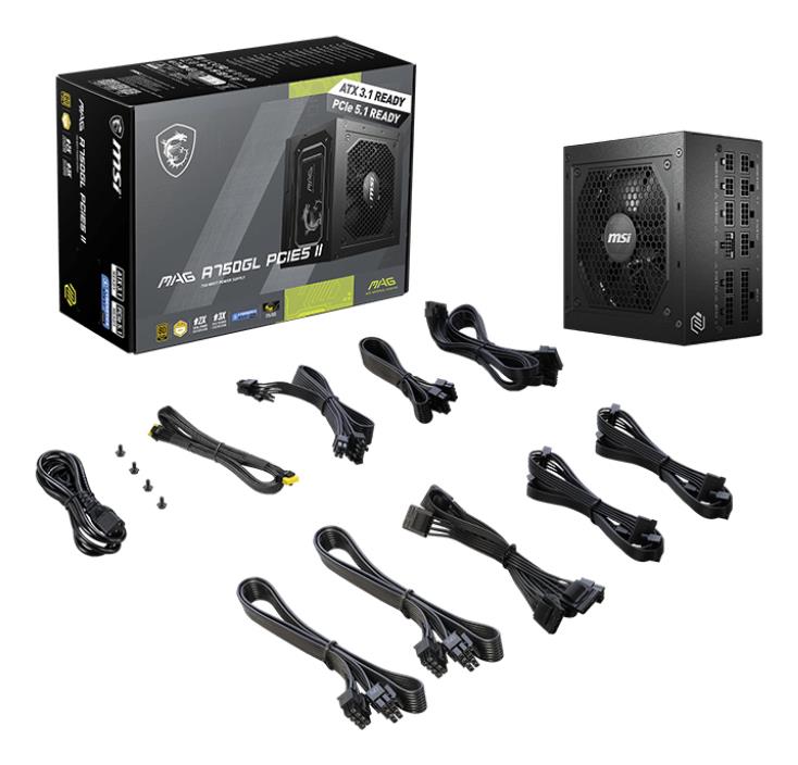 Power Supply MSI MAG A750GL PCIE5 II 750 Watts Efficiency 80 PLUS GOLD PFC Active MAGA750GLPCIE5II