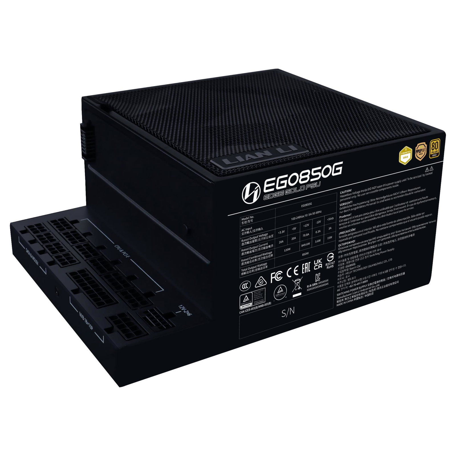 Power Supply LIAN LI EDGE GOLD 850 850 Watts Efficiency 80 PLUS GOLD PFC Active G9P.EG0850G.B000.EU