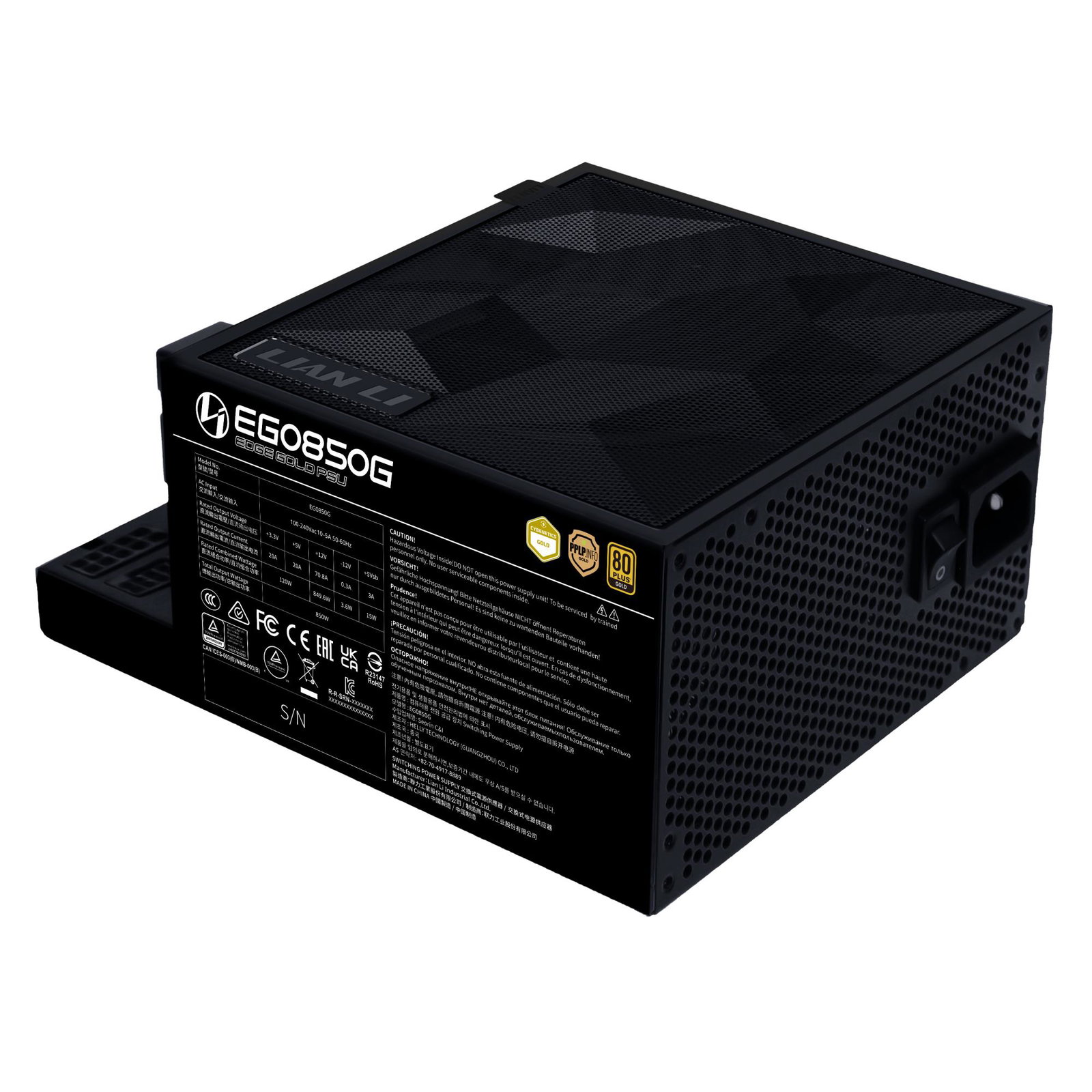 Power Supply LIAN LI EDGE GOLD 850 850 Watts Efficiency 80 PLUS GOLD PFC Active G9P.EG0850G.B000.EU