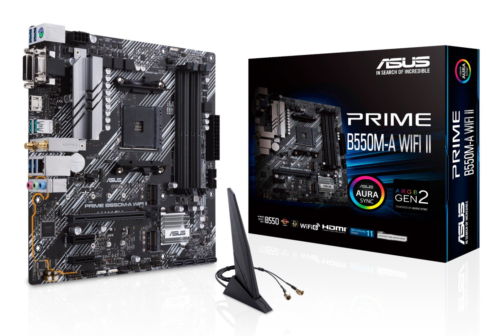 Mainboard ASUS AMD B550 SAM4 MicroATX Memory DDR4 Memory slots 4 2xPCI-Express 3.0 1x 1xPCI-Express 4.0 16x 2xM.2 1x15pin D-sub 1xDVI-D 1xHDMI 2xAudio-In 1xAudio-Out 6xUSB 3.2 1xPS/2 1xRJ45 PRIMEB550M-AWIFIII