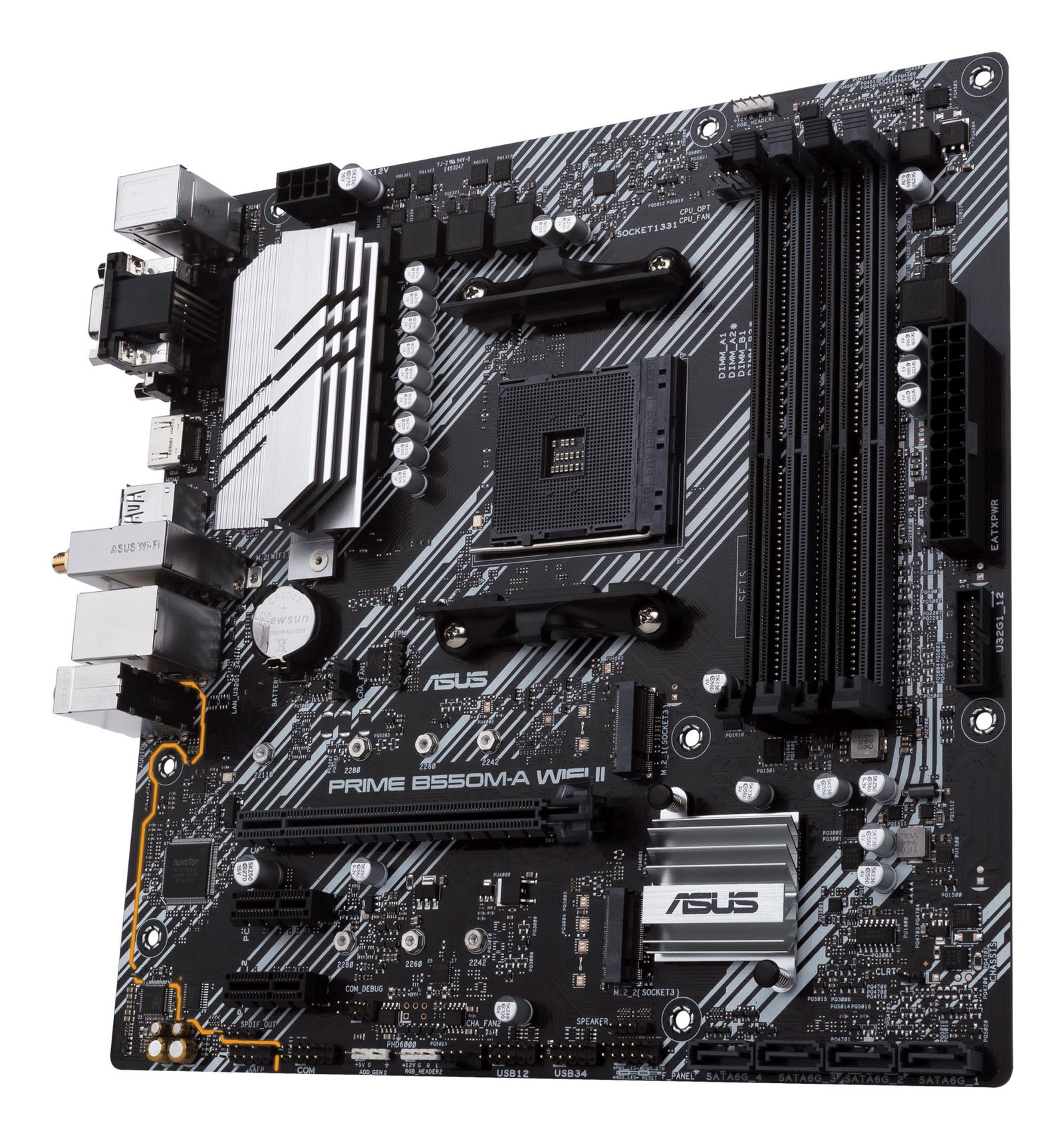 Mainboard ASUS AMD B550 SAM4 MicroATX Memory DDR4 Memory slots 4 2xPCI-Express 3.0 1x 1xPCI-Express 4.0 16x 2xM.2 1x15pin D-sub 1xDVI-D 1xHDMI 2xAudio-In 1xAudio-Out 6xUSB 3.2 1xPS/2 1xRJ45 PRIMEB550M-AWIFIII