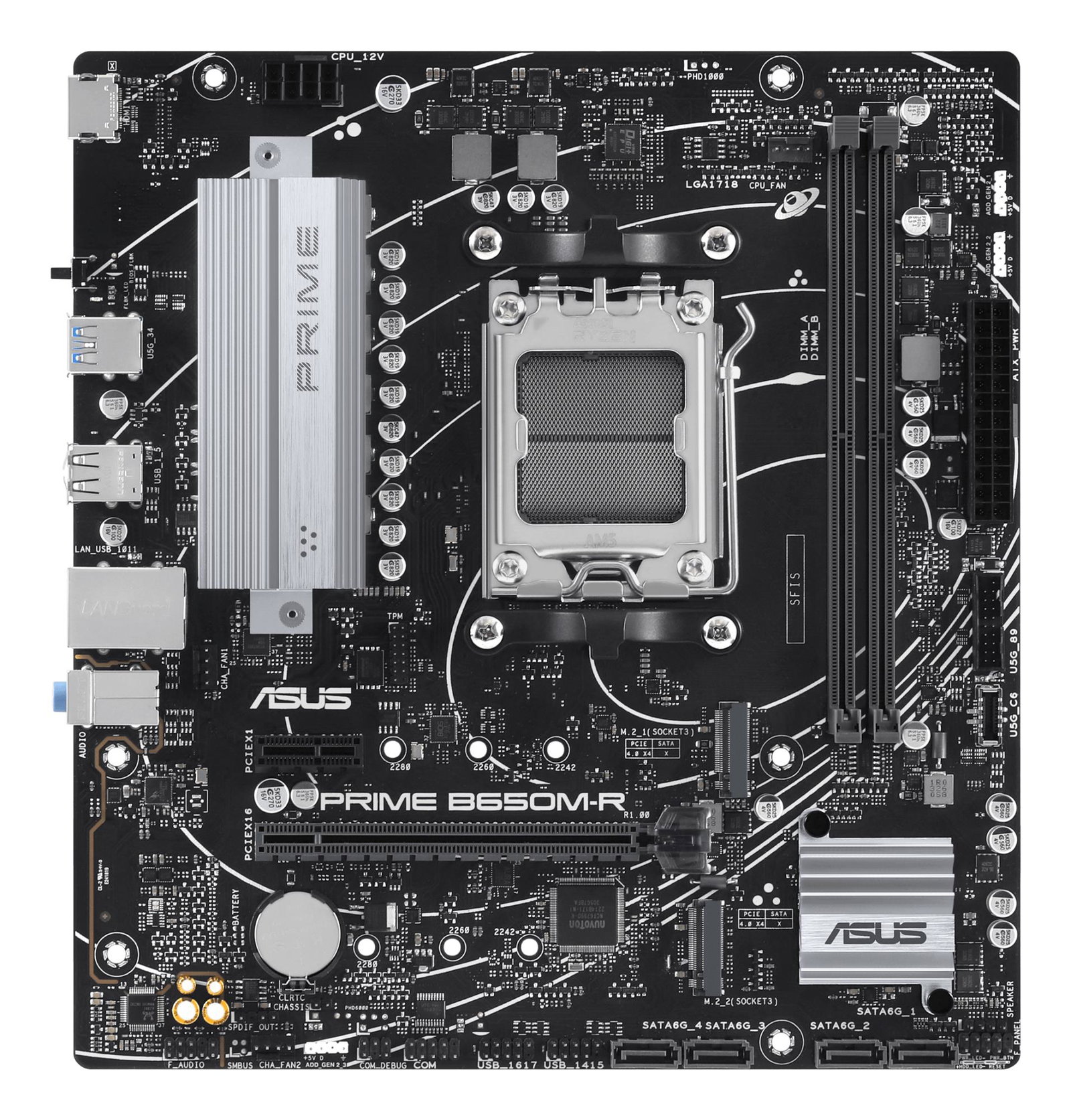 Mainboard ASUS AMD B650 SAM5 Micro-ATX Memory DDR5 Memory slots 2 1xPCI-Express 4.0 1x 2xPCI-Express 4.0 16x 2xM.2 1xHDMI 4xUSB 2.0 2xUSB 3.2 1xRJ45 3xAudio port PRIMEB650M-R