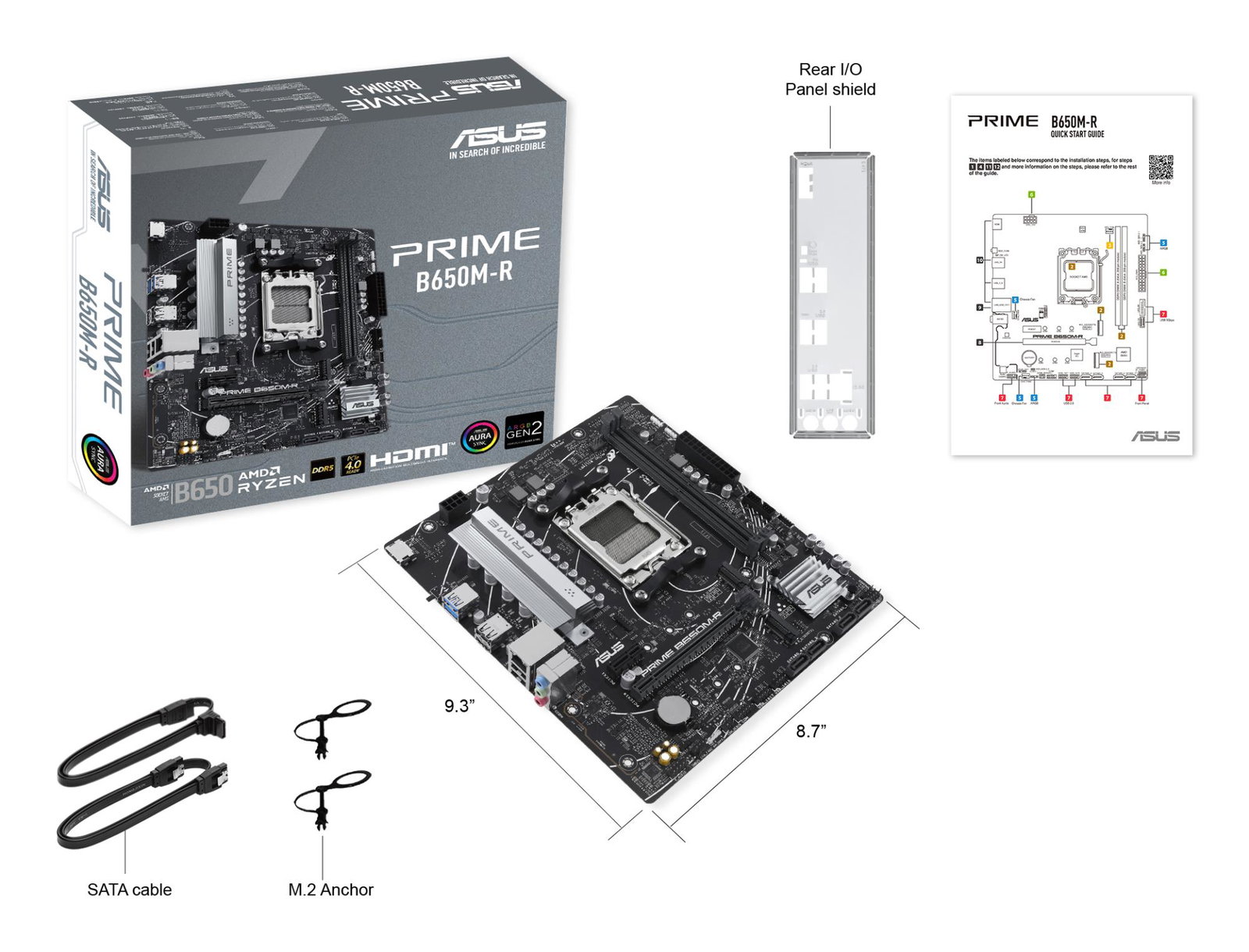 Mainboard ASUS AMD B650 SAM5 Micro-ATX Memory DDR5 Memory slots 2 1xPCI-Express 4.0 1x 2xPCI-Express 4.0 16x 2xM.2 1xHDMI 4xUSB 2.0 2xUSB 3.2 1xRJ45 3xAudio port PRIMEB650M-R