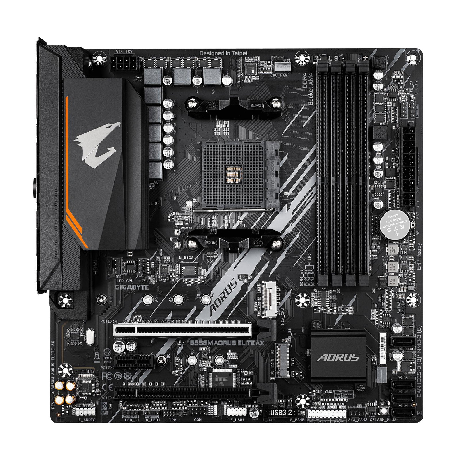 Mainboard GIGABYTE AMD B550 Socket AM4 micro ATX RAM DDR4-SDRAM 4xSlots Wi-Fi Yes Bluetooth Yes 2xNumber of M.2 (M) slots B550M AORUS ELITE AX (REV. 1.4) B550MAORUSELITEAX1.4