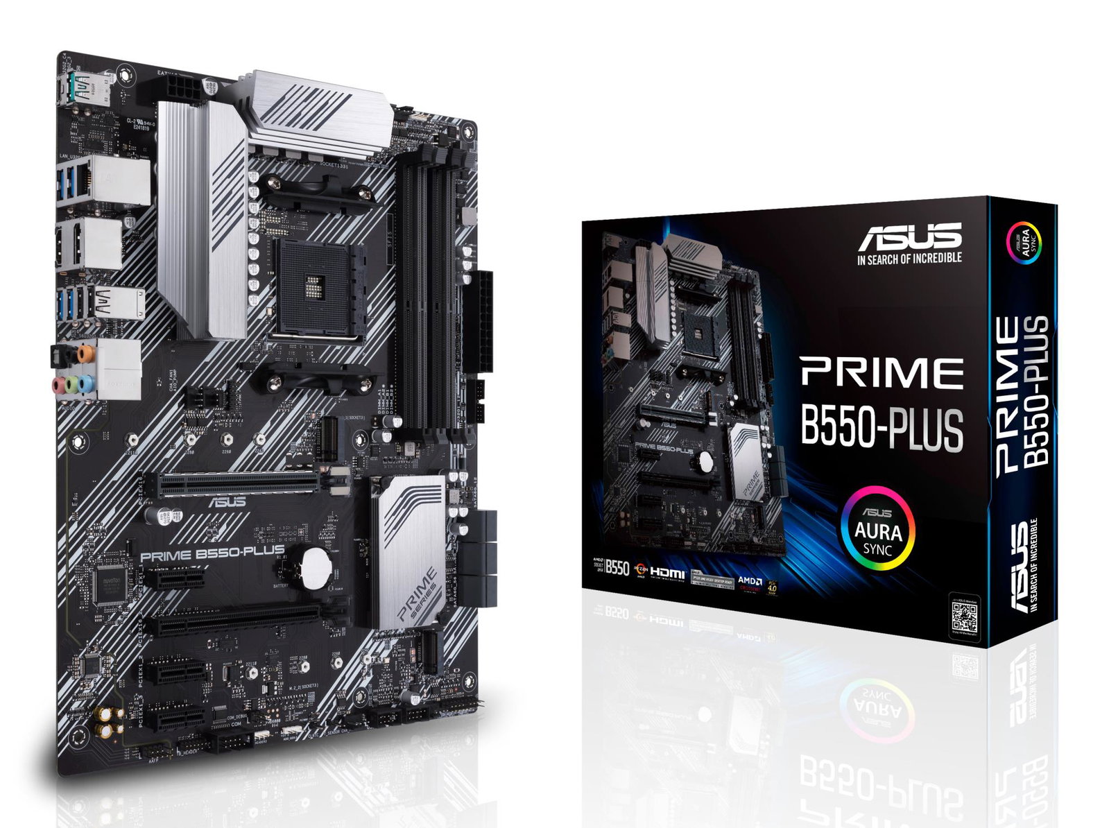 Mainboard ASUS AMD B550 SAM4 ATX 3xPCI-Express 3.0 1x 1xPCI-Express 3.0 16x 2xM.2 1xPCI-Express 4.0 16x Memory DDR4 Memory slots 4 1xHDMI 1xDisplayPort 2xUSB 2.0 1xUSB type C 5xUSB 3.2 1xOptical S/PDIF 1xRJ45 5xAudio port PRIMEB550-PLUS