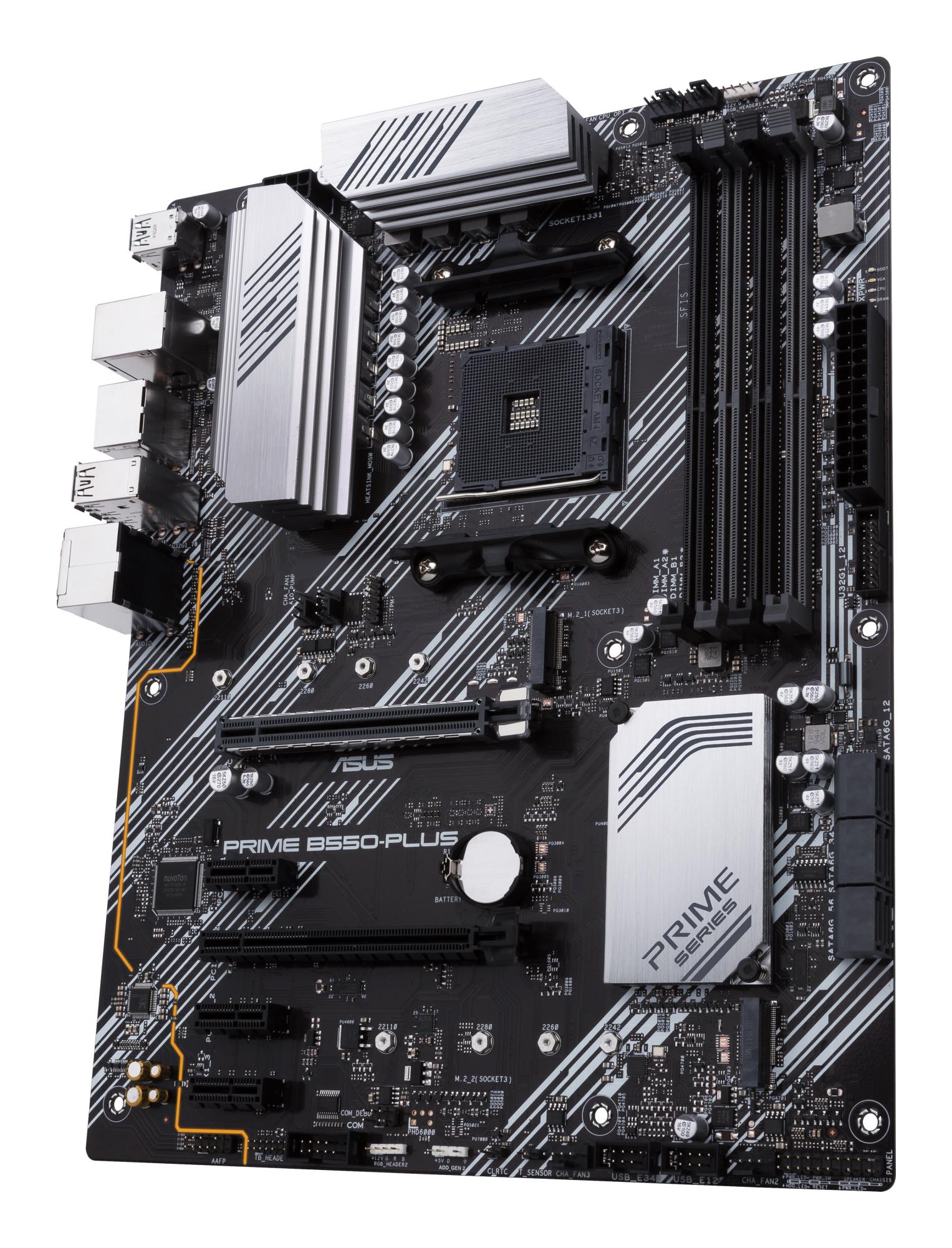 Mainboard ASUS AMD B550 SAM4 ATX 3xPCI-Express 3.0 1x 1xPCI-Express 3.0 16x 2xM.2 1xPCI-Express 4.0 16x Memory DDR4 Memory slots 4 1xHDMI 1xDisplayPort 2xUSB 2.0 1xUSB type C 5xUSB 3.2 1xOptical S/PDIF 1xRJ45 5xAudio port PRIMEB550-PLUS