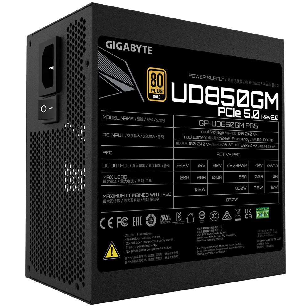 Power Supply GIGABYTE UD850GM PG5 V2 ATX 3.1 850 Watts Efficiency 80 PLUS GOLD PFC Active MTBF 100000 hours GP-UD850GMPG5V2