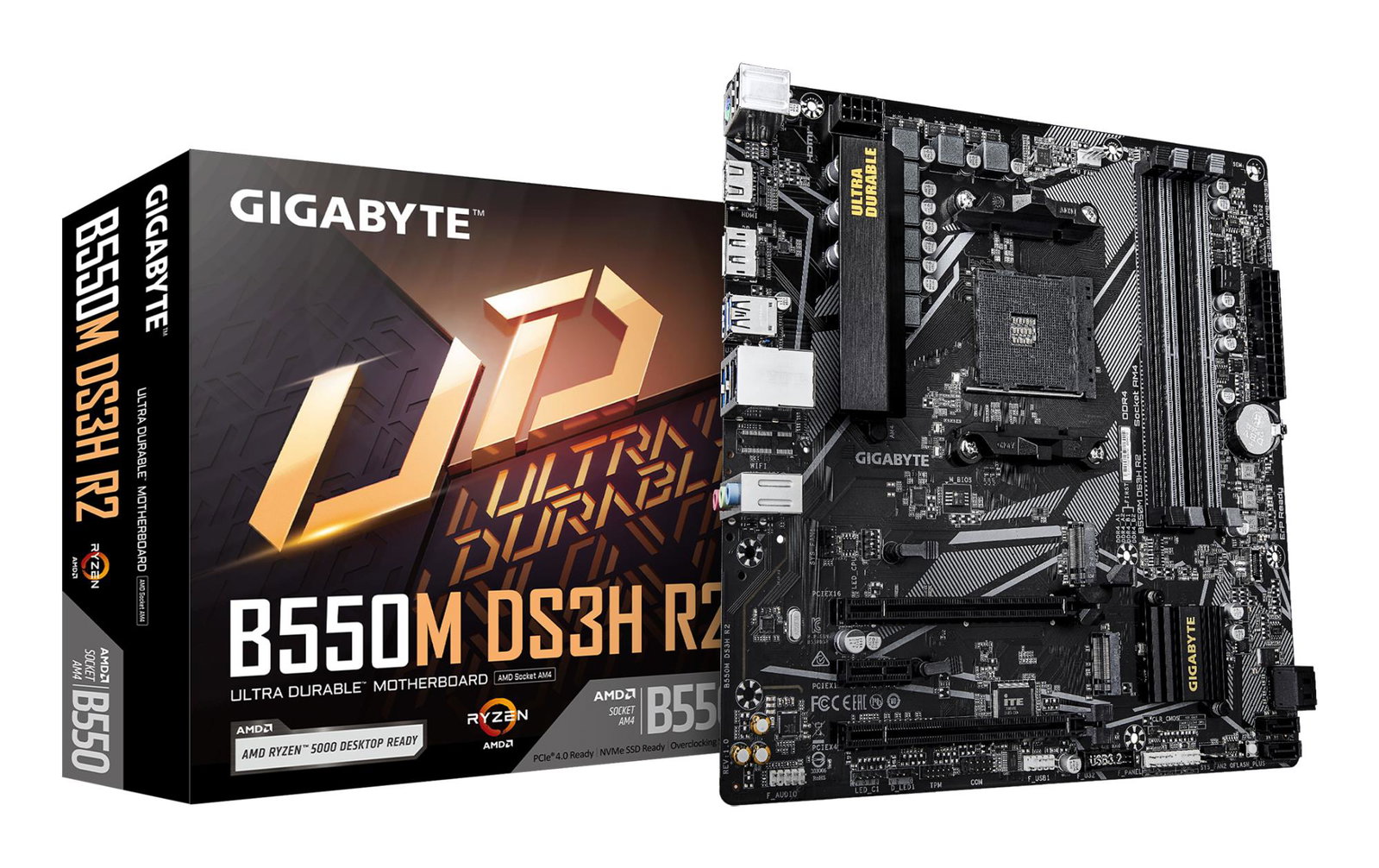 Mainboard GIGABYTE AMD B550 Socket AM4 micro ATX RAM DDR4-SDRAM 4xSlots 2xNumber of M.2 (M) slots B550M DS3H R2 B550MDS3HR2