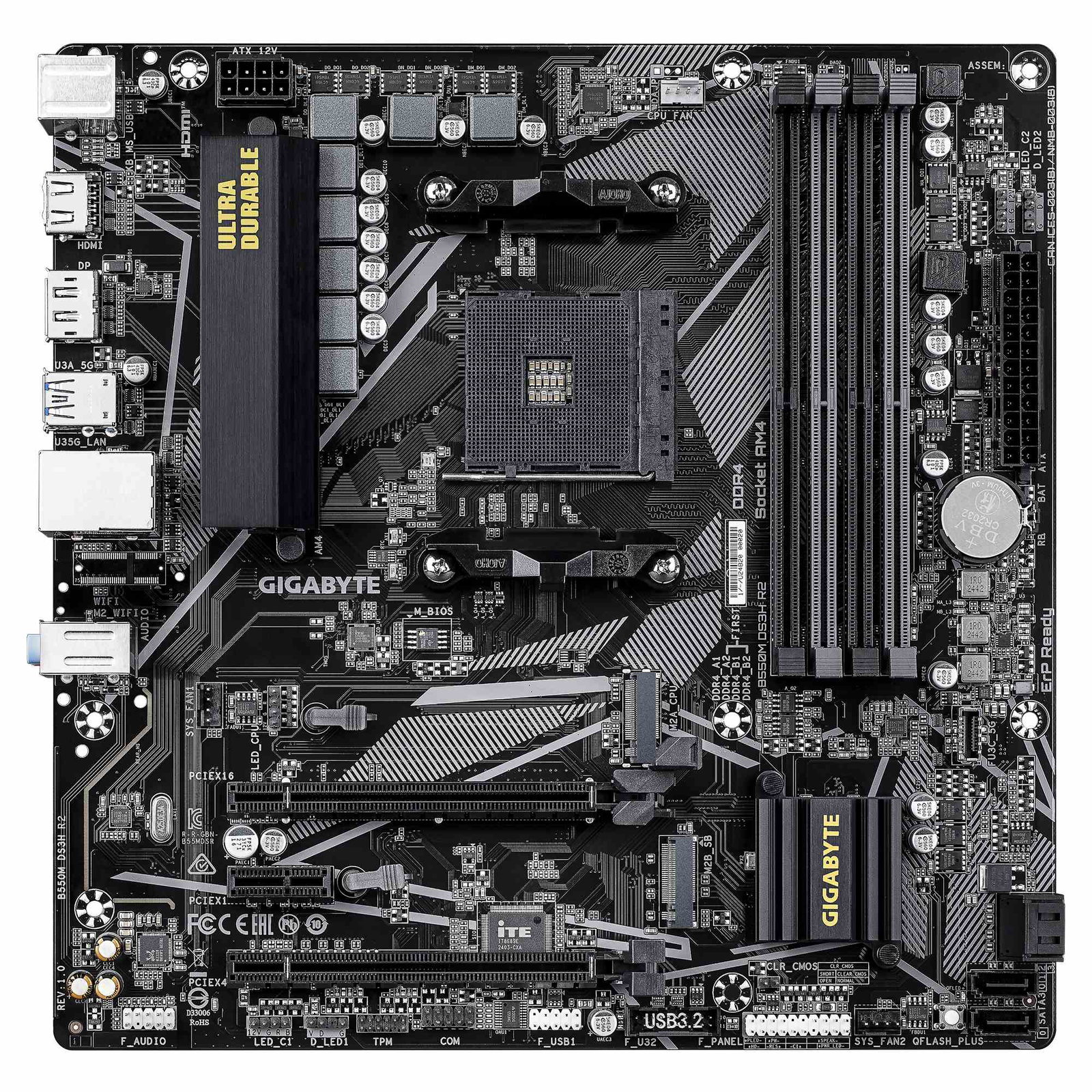 Mainboard GIGABYTE AMD B550 Socket AM4 micro ATX RAM DDR4-SDRAM 4xSlots 2xNumber of M.2 (M) slots B550M DS3H R2 B550MDS3HR2