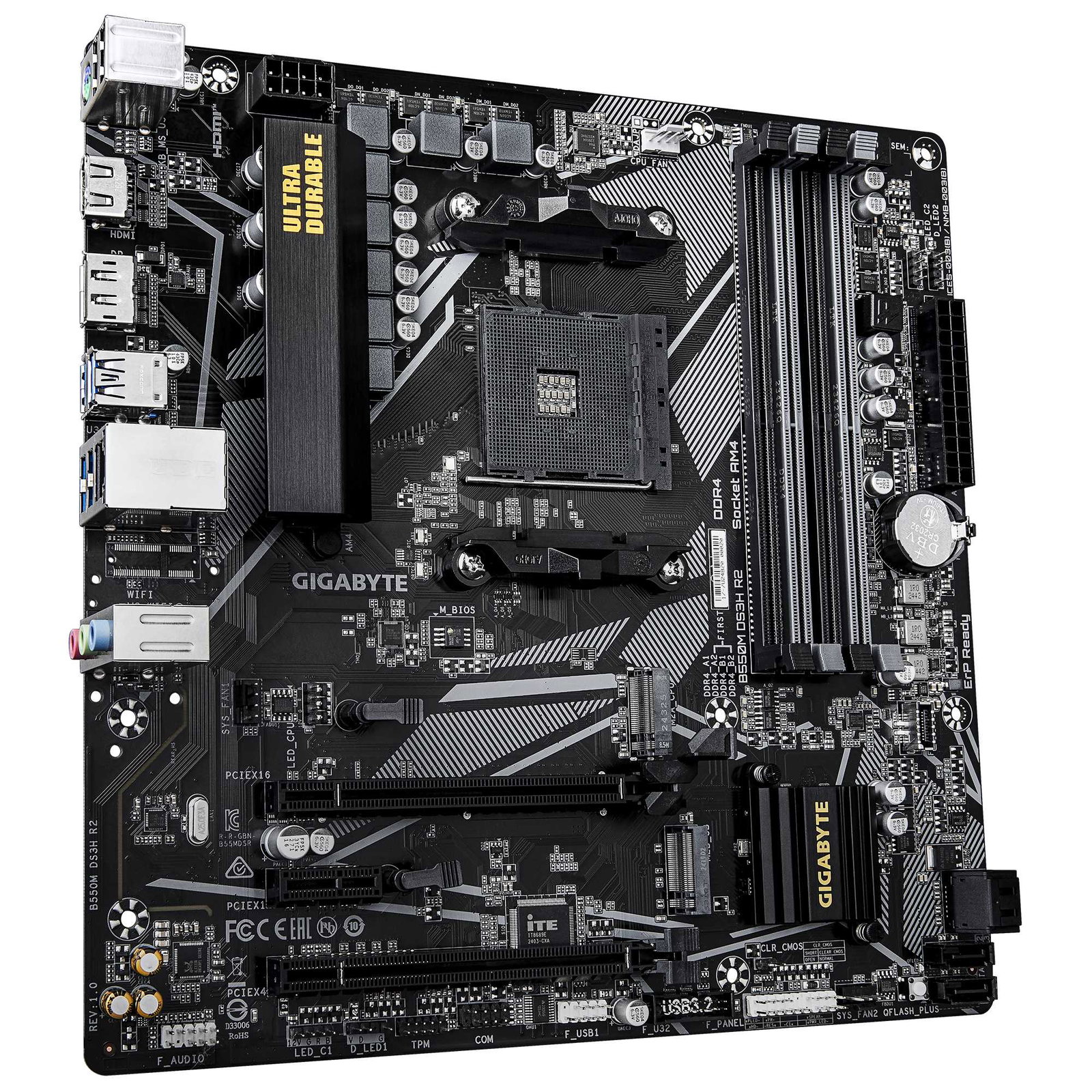 Mainboard GIGABYTE AMD B550 Socket AM4 micro ATX RAM DDR4-SDRAM 4xSlots 2xNumber of M.2 (M) slots B550M DS3H R2 B550MDS3HR2